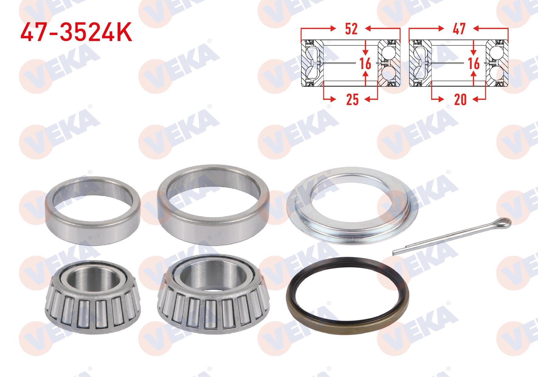 ARKA TEKERLEK RULMAN KITI E.M 52X25X16 / 47X20X16 RENAULT 12 / TOROS 1.3 - 1.4 1971-2000