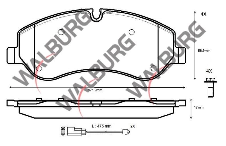 FREN BALATA FISLI ON FORD TOURNEO CUSTOM (V362) 2.2 TDCI 17mm 2012- BK212K021AA
