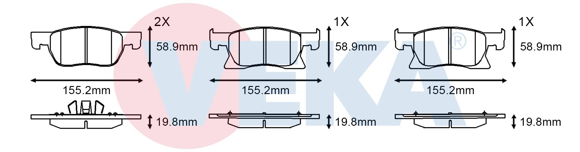 FREN BALATASI IKAZLI ON OPEL ASTRA K 1.6 CDTI 15 JANT 19.80MM 2015-