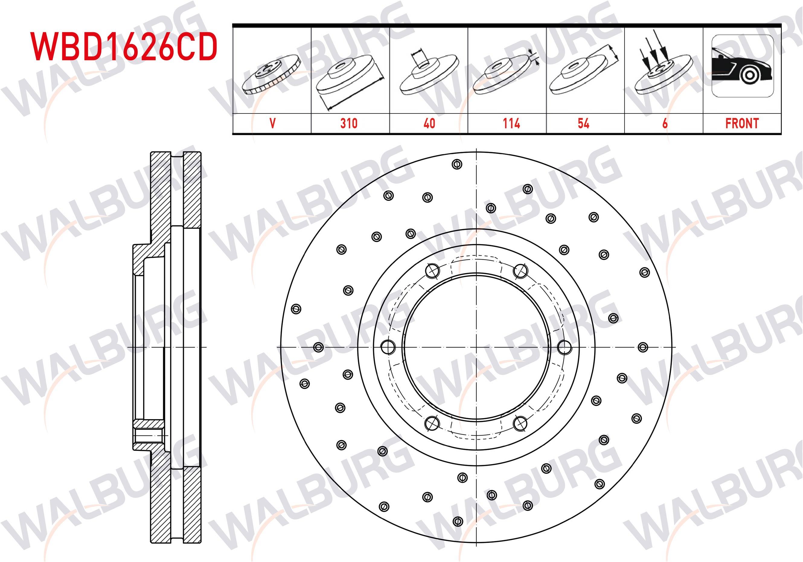 FREN DISK ON HAVALI KAPLAMALI PERFORMANS DELIKLI 6 BJN 310X40X114X53,8 MITSUBISHI CANTER (FE5, FE6) EURO 5 2012-