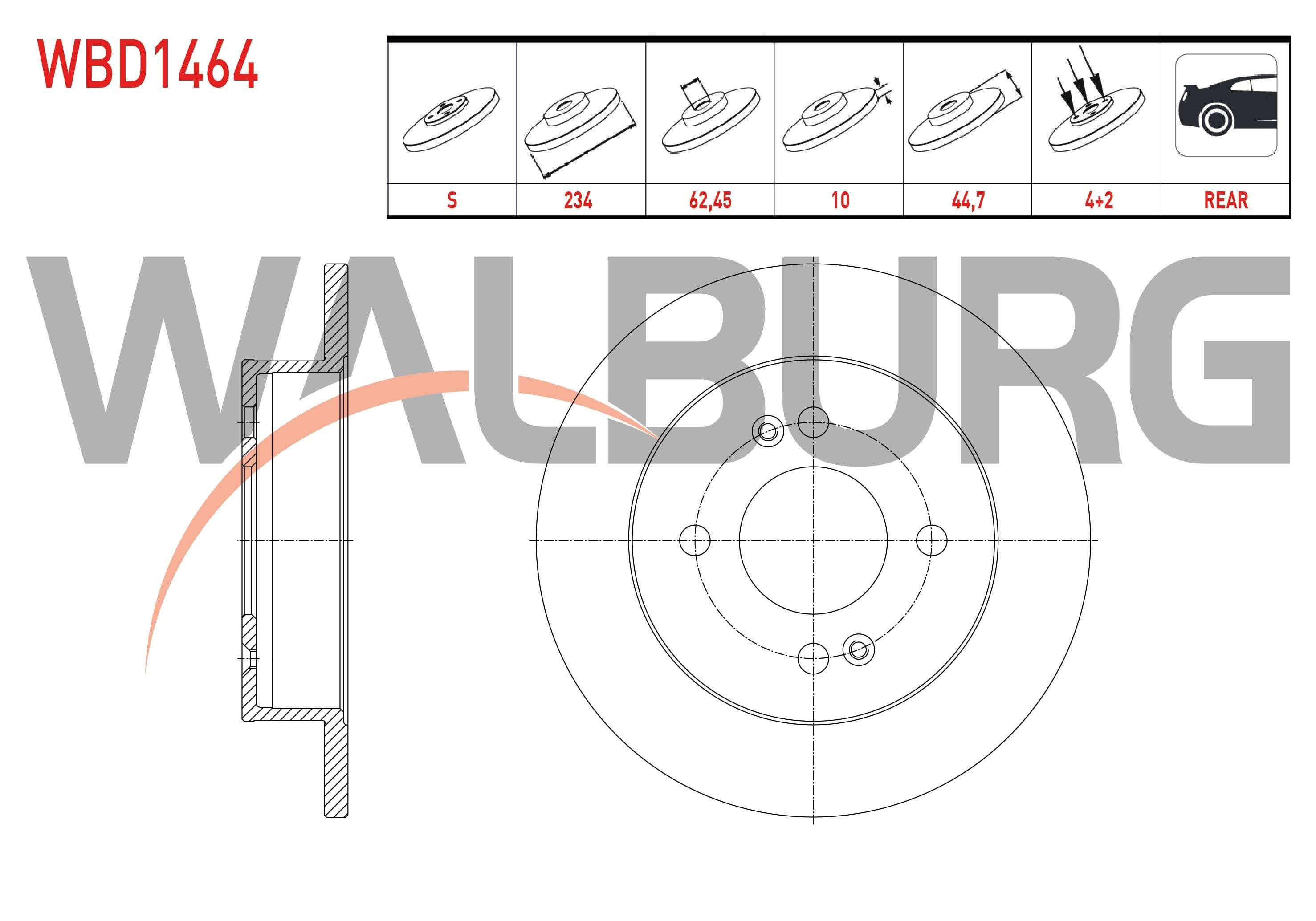 FREN DISKI ARKA DUZ 4 BJN 234X10X62,45X44,7 HYUNDAI I10 (BA) 1.0 D-CVVT - 1.2 D-CVVT 2013- / I10 (PA) 1.1i 12V - 1.1 CRDI 2008-2013
