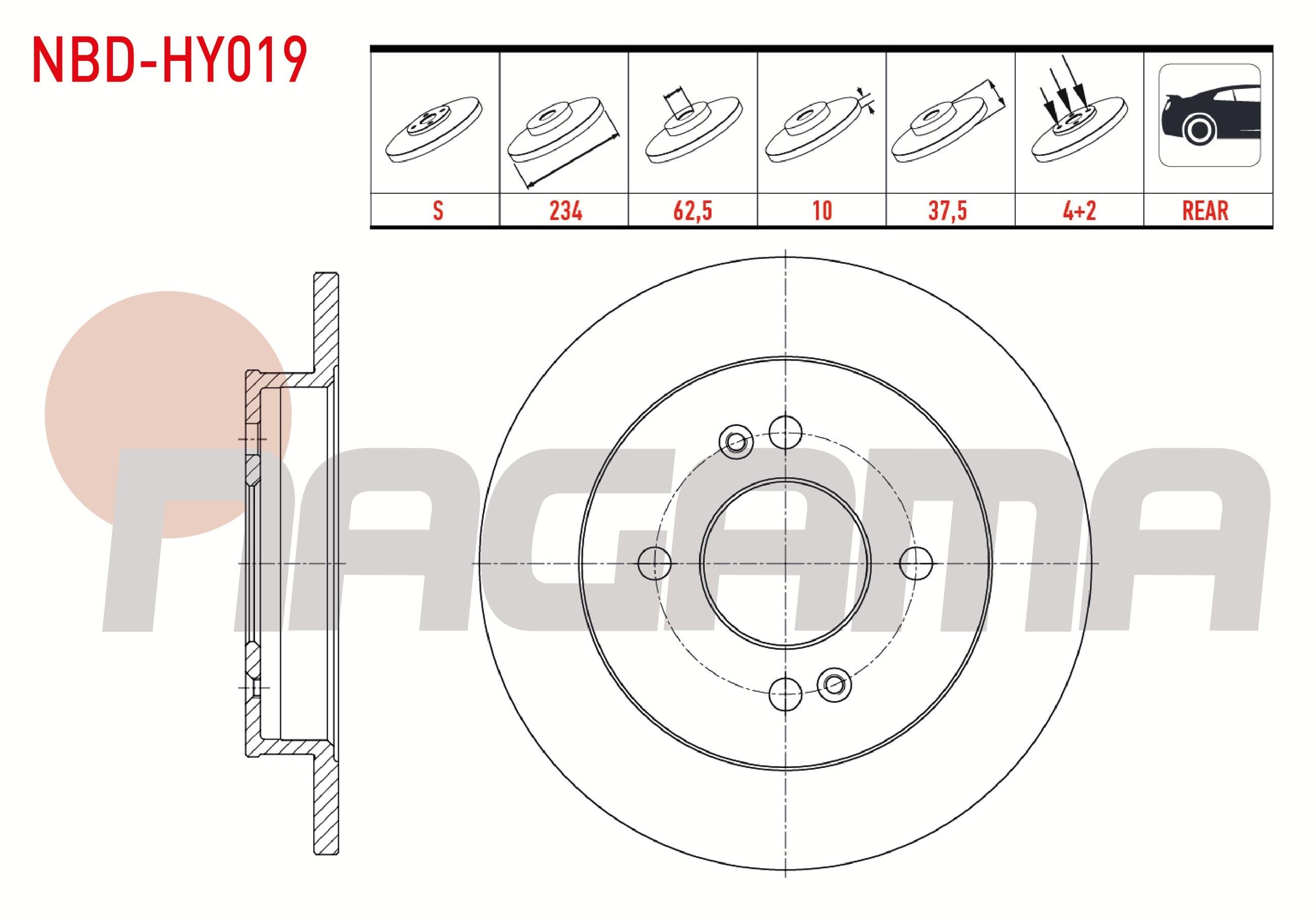 FREN DISKI ARKA DUZ 4 BJN 234X10X62,5X37,5 HYUNDAI I10 1.1i 12v - 1.0 D-CVVT - 1.2 D-CVVT 13 JANT  2008-2013 / KIA PICANTO (BA) 1.25 - 1.1i 4 BJN 2004-2011