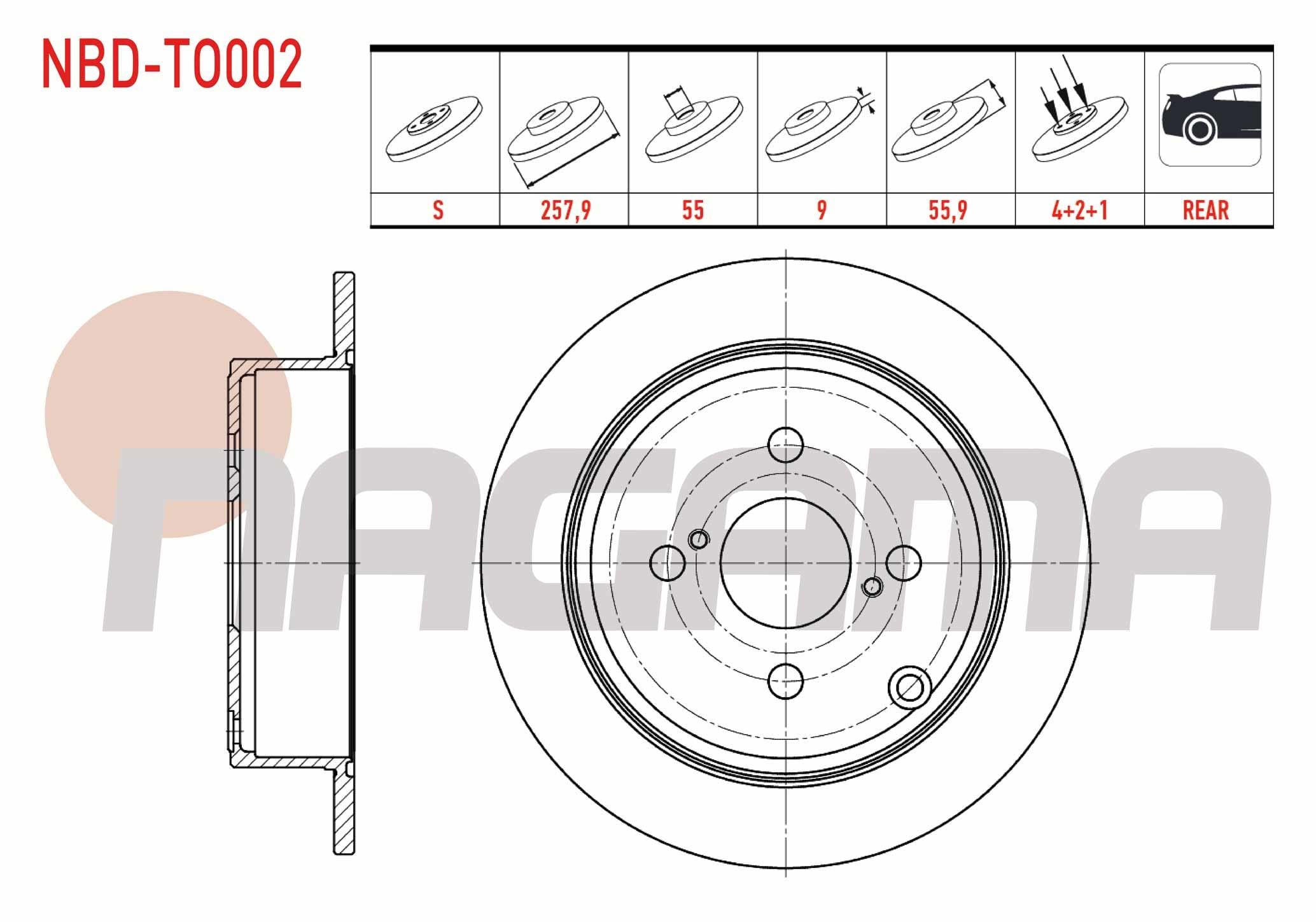 FREN DISKI ARKA DUZ 4 BJN 257,9X9X55X55,9 TOYOTA COROLLA (E12) 1.4 VVT-I - 1.6 VVT-I - 1.8 VVT-I 2002-2007