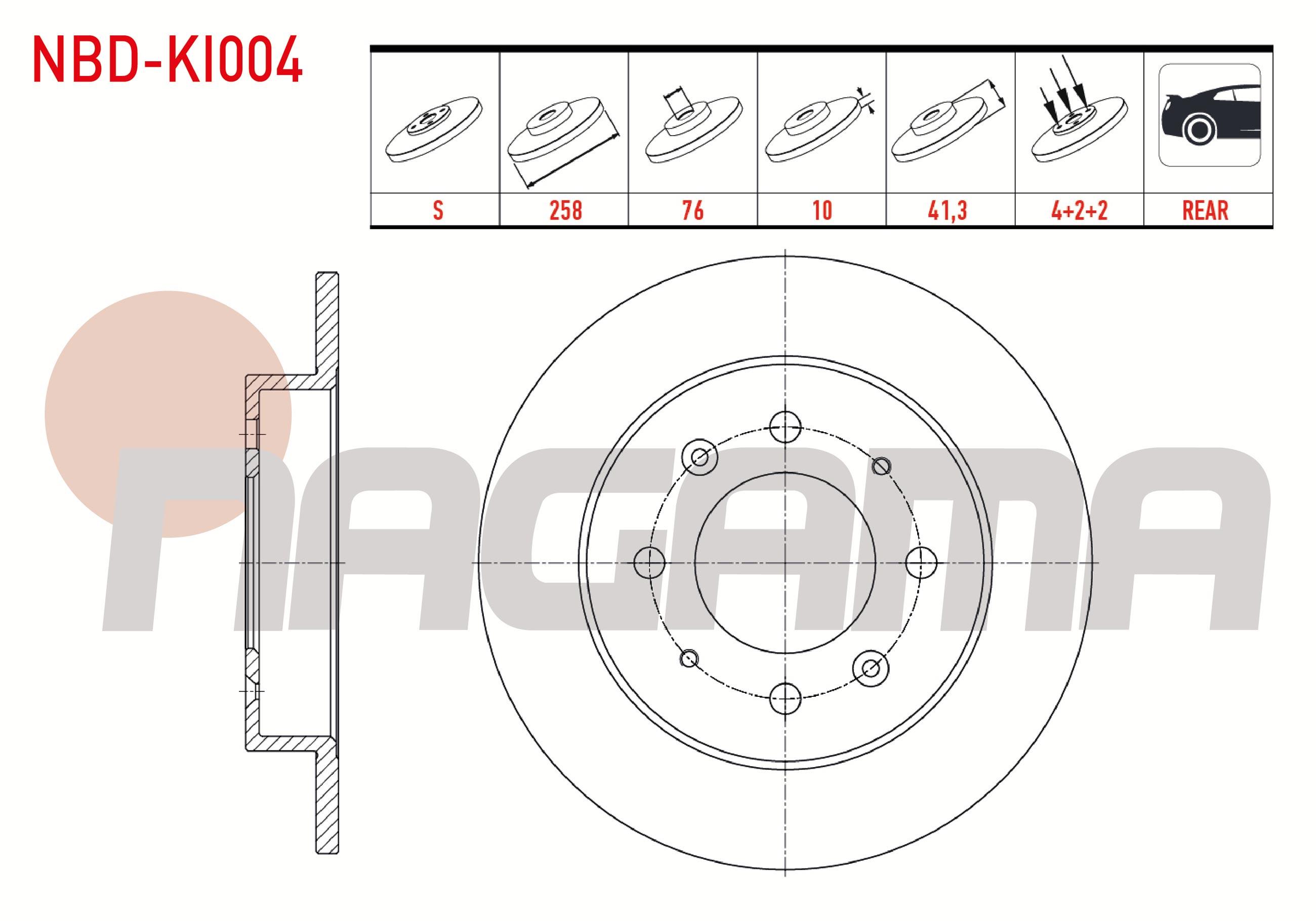 FREN DISKI ARKA DUZ 4 BJN 258X10X76X41,3 KIA CERATO (LD) 1.5 CRDI 2004-2012 / CERATO (LD) 1.6i 2004-2012