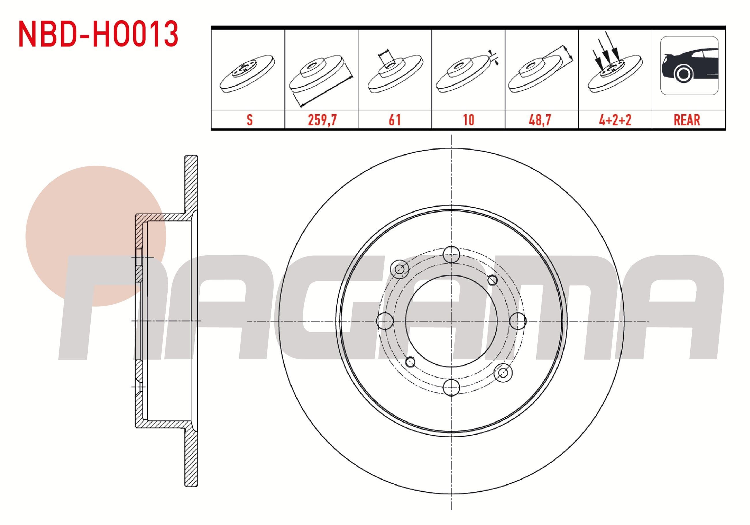 FREN DISKI ARKA DUZ 4 BJN 259,7X10X61X48,7 HONDA CIVIC VII 1.6i 2000-2006 /CIVIC VII 1.4i 2000-2006