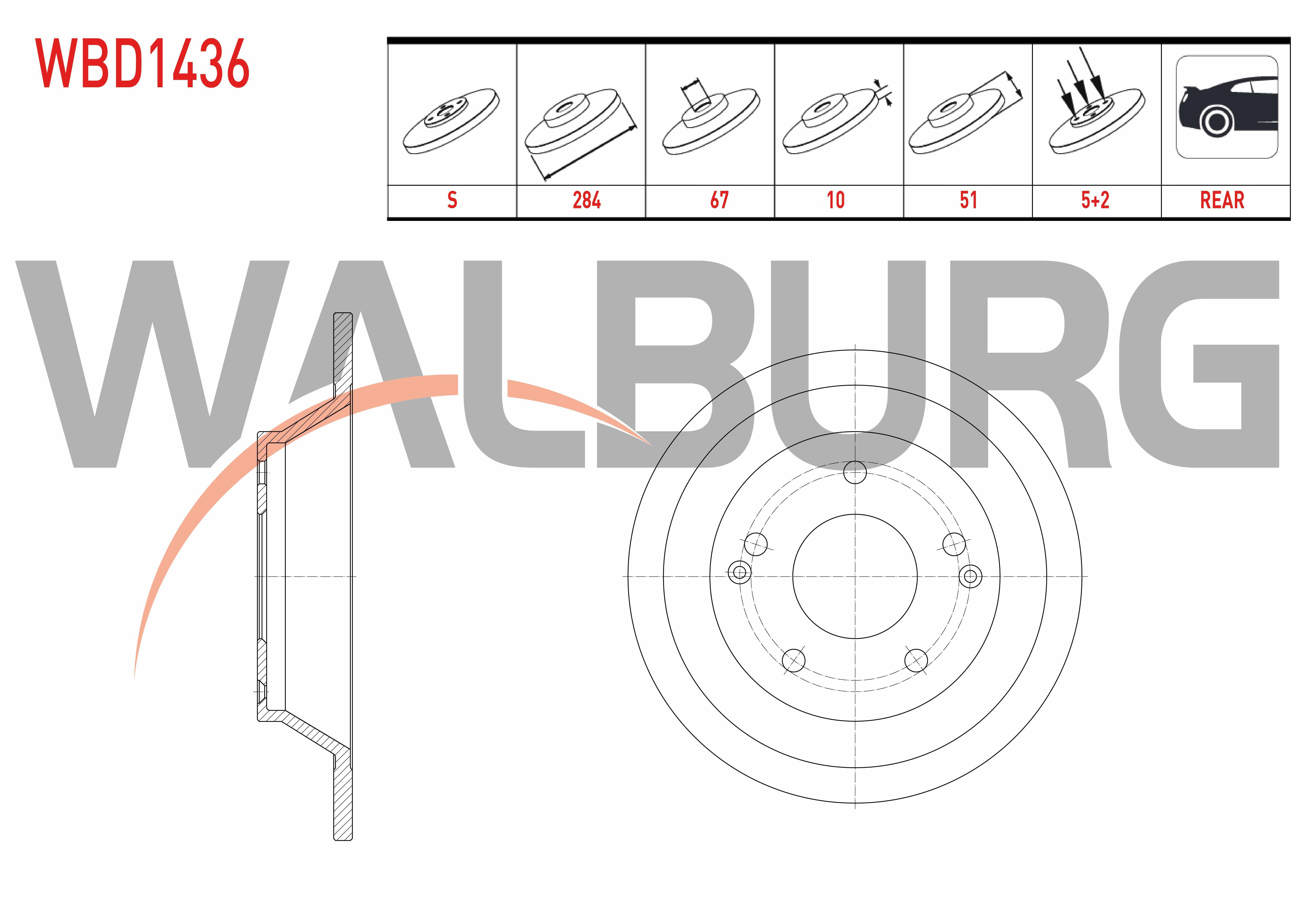 FREN DISKI ARKA DUZ 5 BIJON 284X10X67X51 SSANGYONG TIVOLI 1.6 / 1.6 XDI 2015-