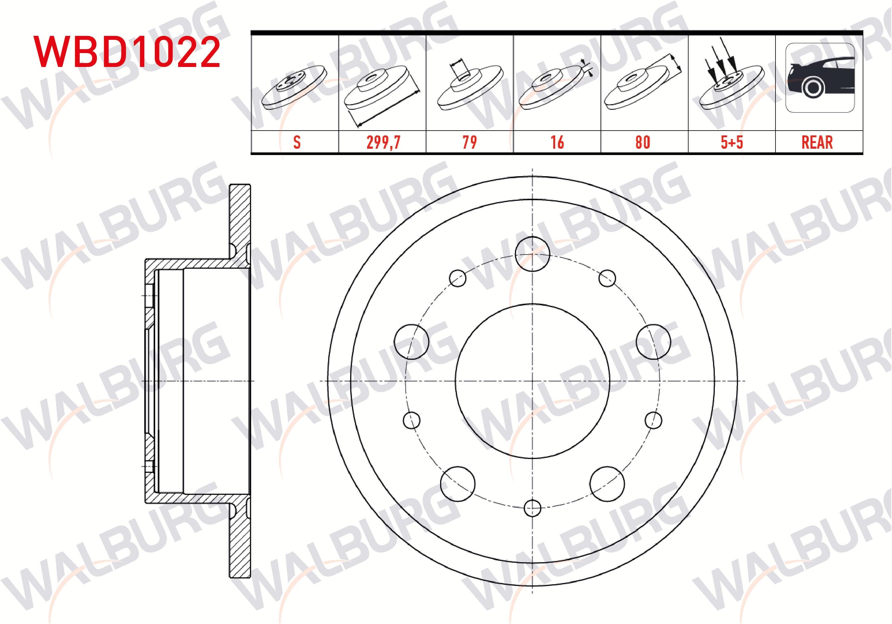 FREN DISKI ARKA DUZ 5 BJN 16 JANT 299,7X16X79X80 FIAT DUCATO 2.3 MJT 2006-2014/ DUCATO 3.0 MJT 2006-2014/ PEUGEOT BOXER III 2.2 HDI 2006-2014/ CITROEN JUMPER III 2.8 HDI 2006-2014