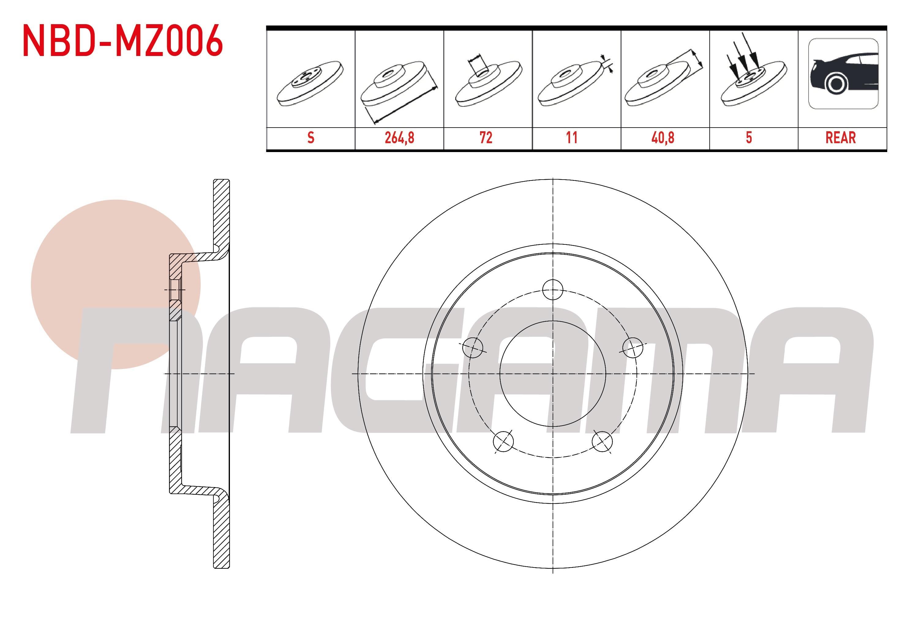 FREN DISKI ARKA DUZ 5 BJN 264,8X11X72X40,8 MAZDA 3 (BL) 1.6 2003-2009