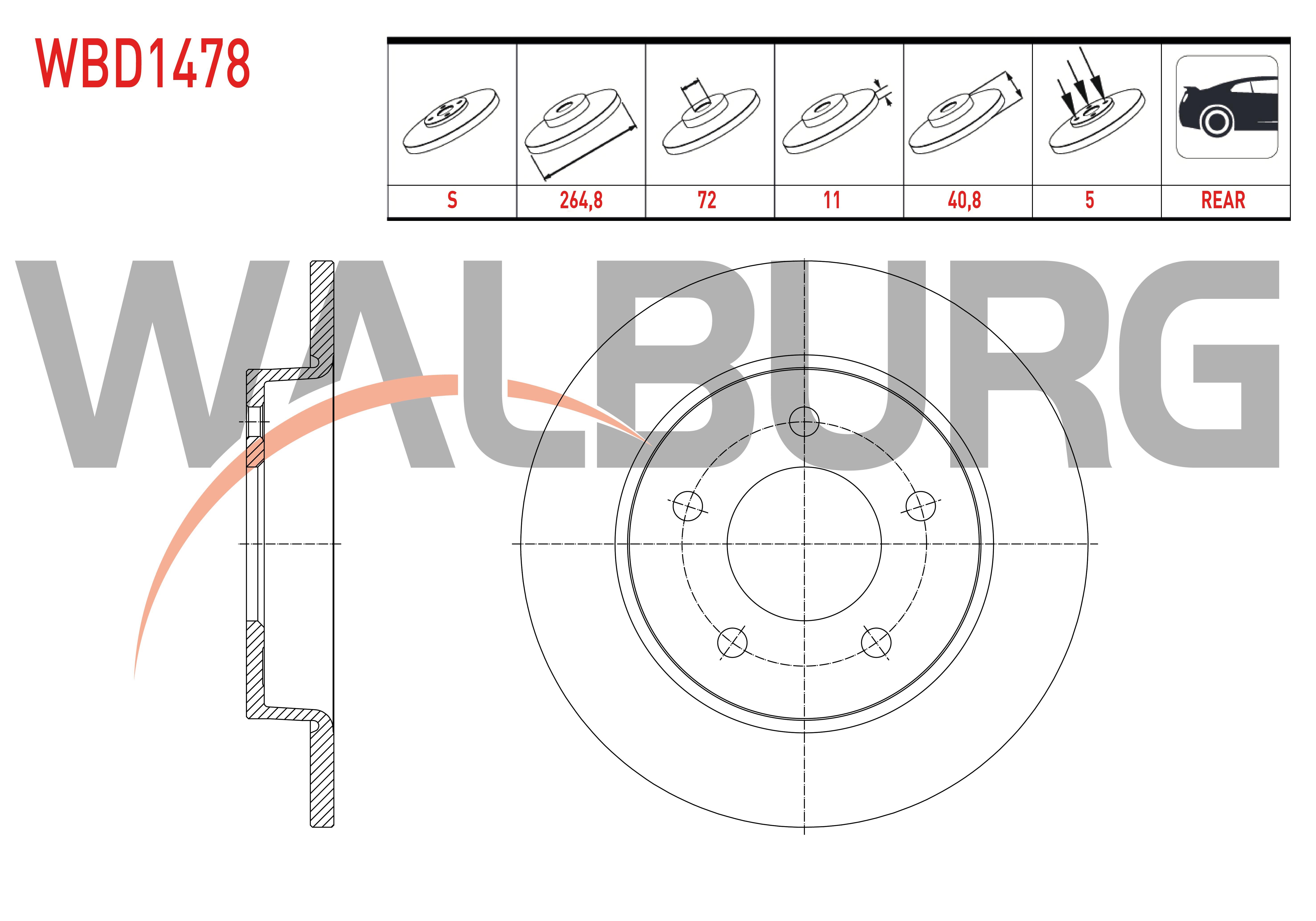 FREN DISKI ARKA DUZ 5 BJN 264,8X11X72X40,8 MAZDA 3 (BL) 1.6 2003-2009