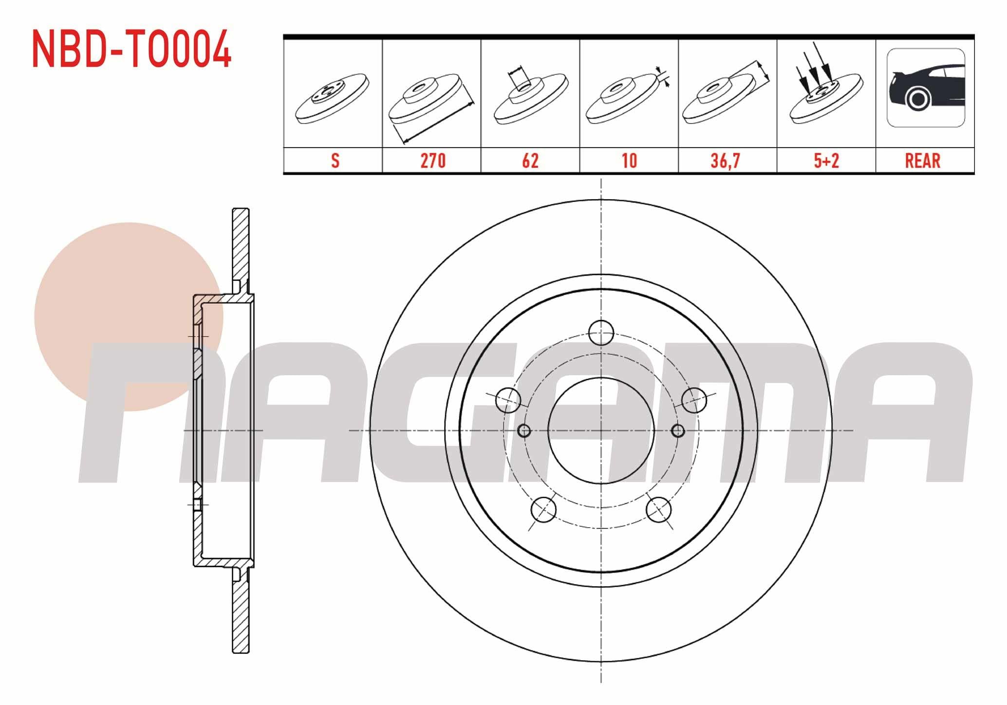 FREN DISKI ARKA DUZ 5 BJN 270X10X62X36,7 COROLLA (E15) 1.4 D-4D - 1.33 2007-2012/AURIS (ZRE15) 1.33 DUAL-VVT-I -1.4 D-4D -2007-2012/AURIS (NZE18,ZRE18) 1.33 - 1.4 D-4D  - 1.6 - 1.8 HYBRID 2012-