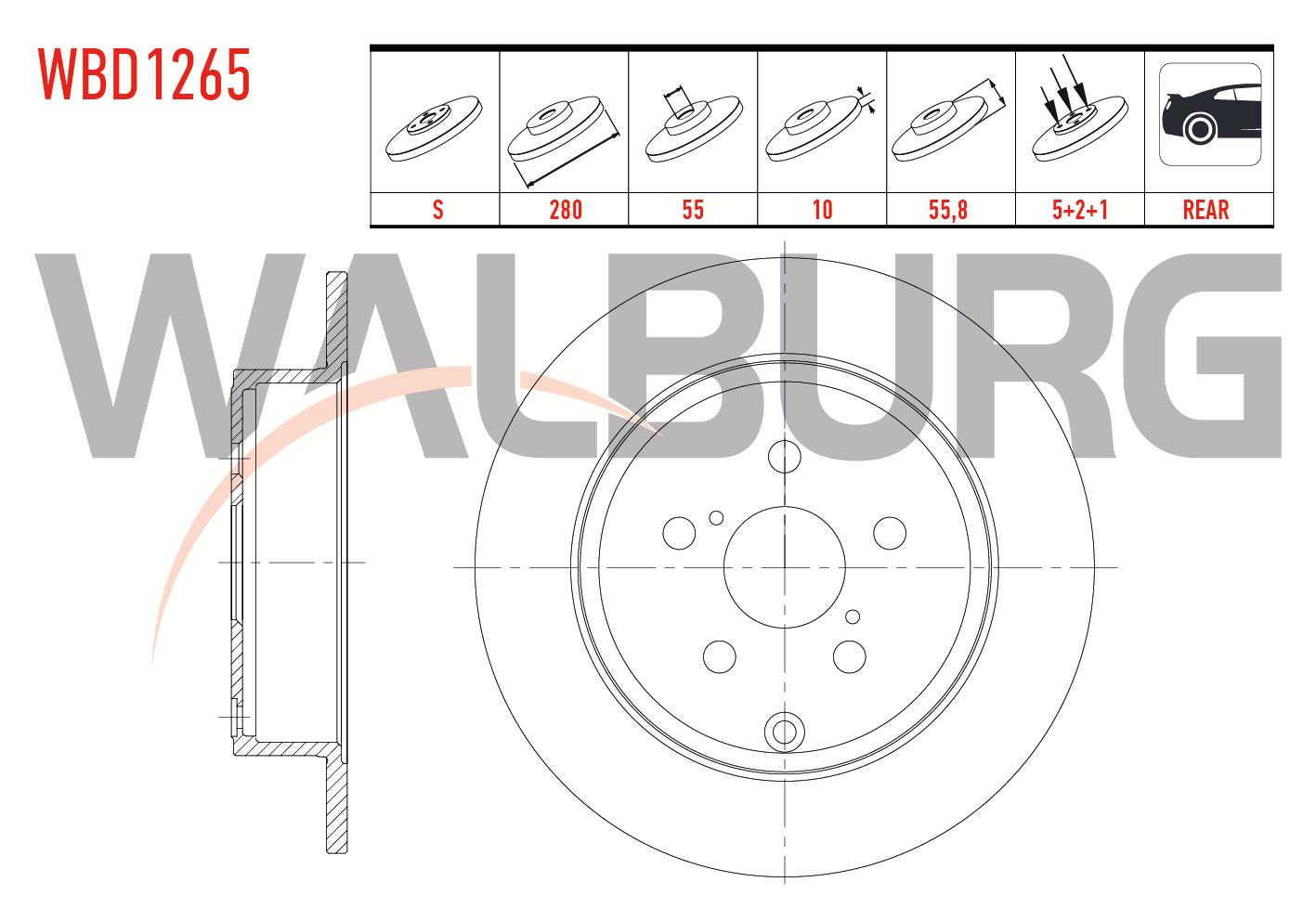 FREN DISKI ARKA DUZ 5 BJN 280X10X55X55,8 TOYOTA AVENSIS 1.6 VVT-I 2003-2008 / AVENSIS 1.8 2003-2008 / AVENSIS 2.0 D-4D 2003-2008