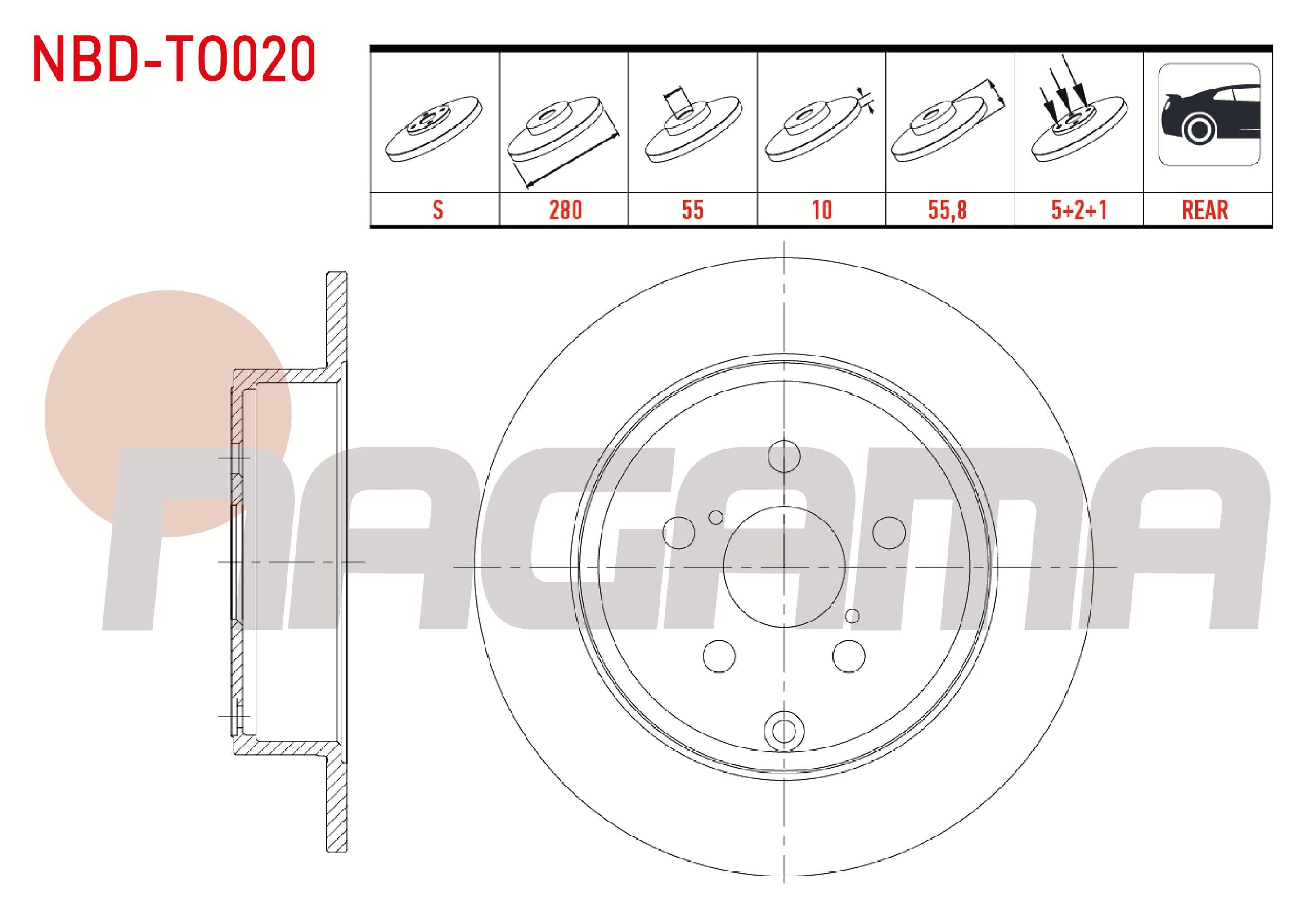 FREN DISKI ARKA DUZ 5 BJN 280X10X55X55,8 TOYOTA AVENSIS 1.6 VVT-I 2003-2008 / AVENSIS 1.8 2003-2008 / AVENSIS 2.0 D-4D 2003-2008