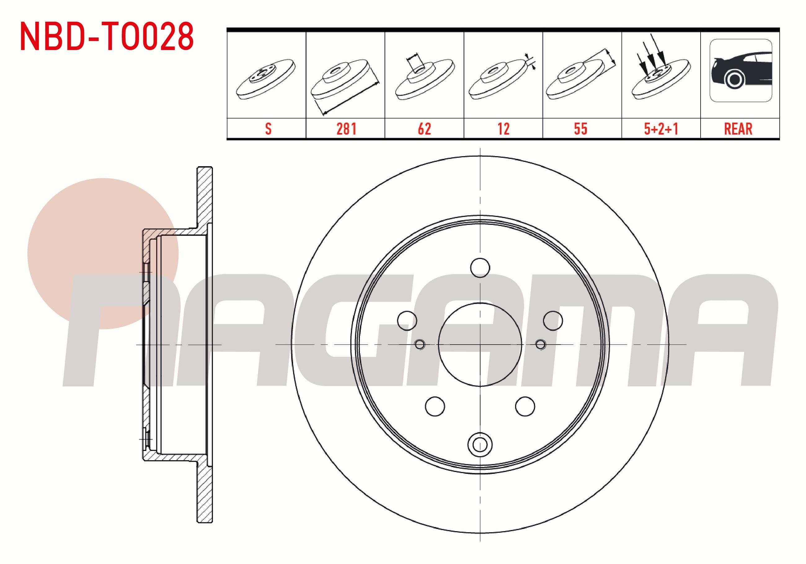 FREN DISKI ARKA DUZ 5 BJN 281X12X62X55 TOYOTA RAV4 III 2.0 VVT-I 2005-2012 / RAV4 III 2.2 D-4D 2005-2012 / RAV 4 III 2.2 D 2005-2012