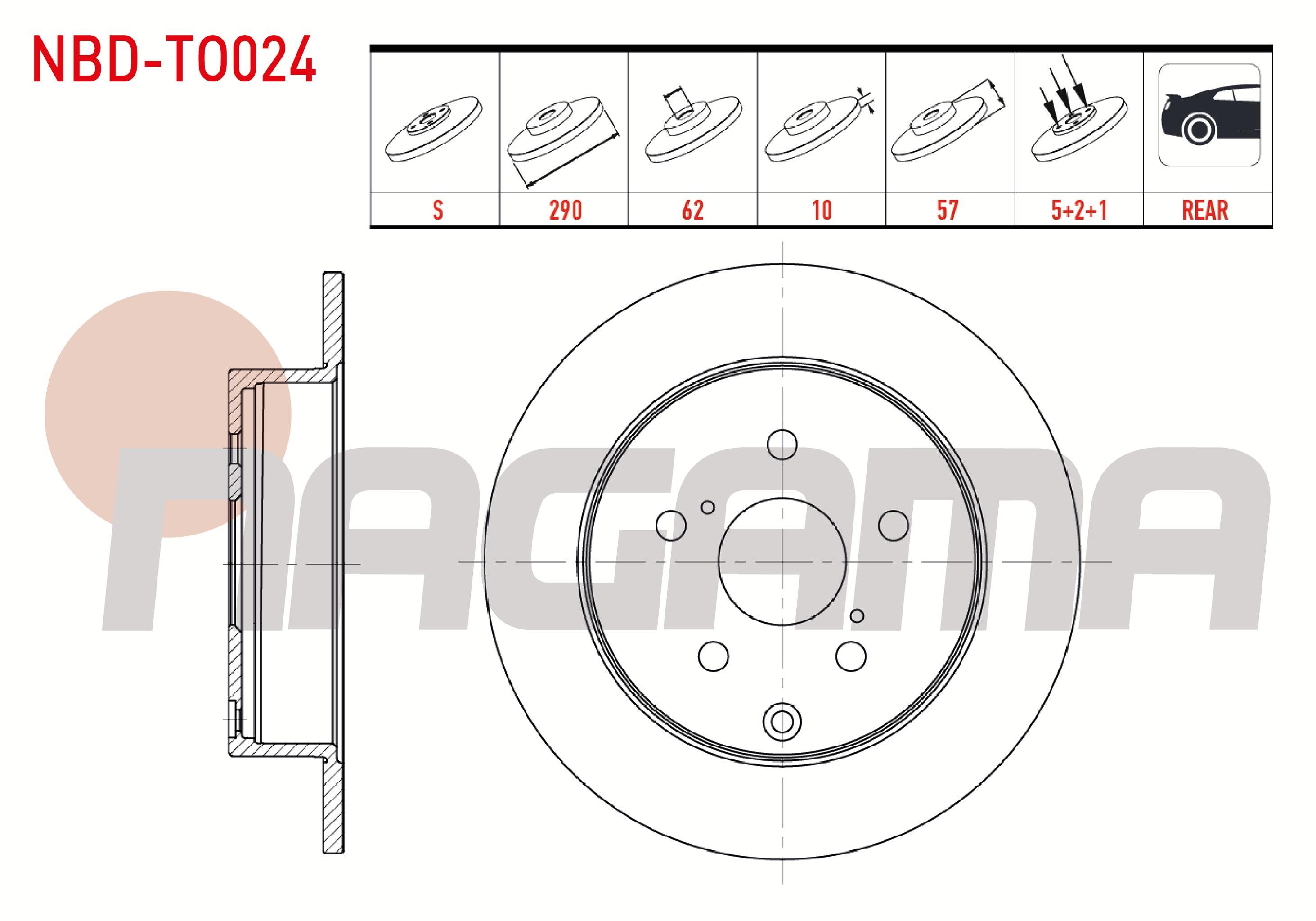 FREN DISKI ARKA DUZ 5 BJN 290X10X62X57 TOYOTA COROLLA VERSO 1.6 2004-2009 / COROLLA VERSO 1.8 2004-2009 / COROLLA VERSO 2.0 D-4D 2004-2009