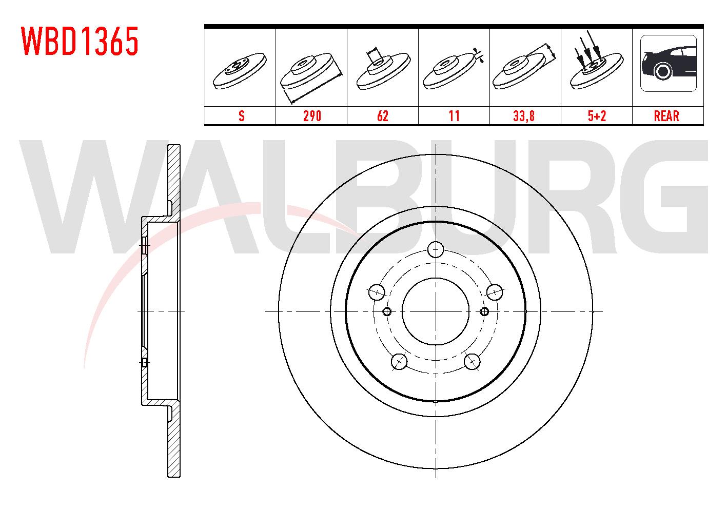 FREN DISKI ARKA DUZ 5 BJN 290X11X62X33,80 TOYOTA AVENSIS 1.6i -1.8i -2.0i -1.6 D-4D -2.0 D-4D 2009-