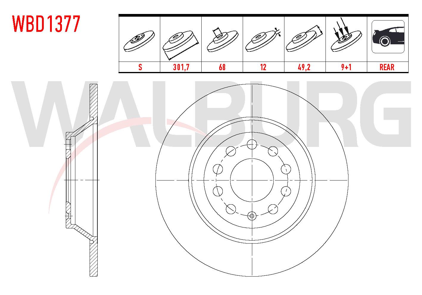 FREN DISKI ARKA DUZ 5 BJN 301,70X12X68X49,20 AUDI A6 2.0 TDI -2.7 TDI -3.0 TDI -2.0 TFSI -2.4 -3.0 TFSI -3.2 FSI - 4.2 2004-2011