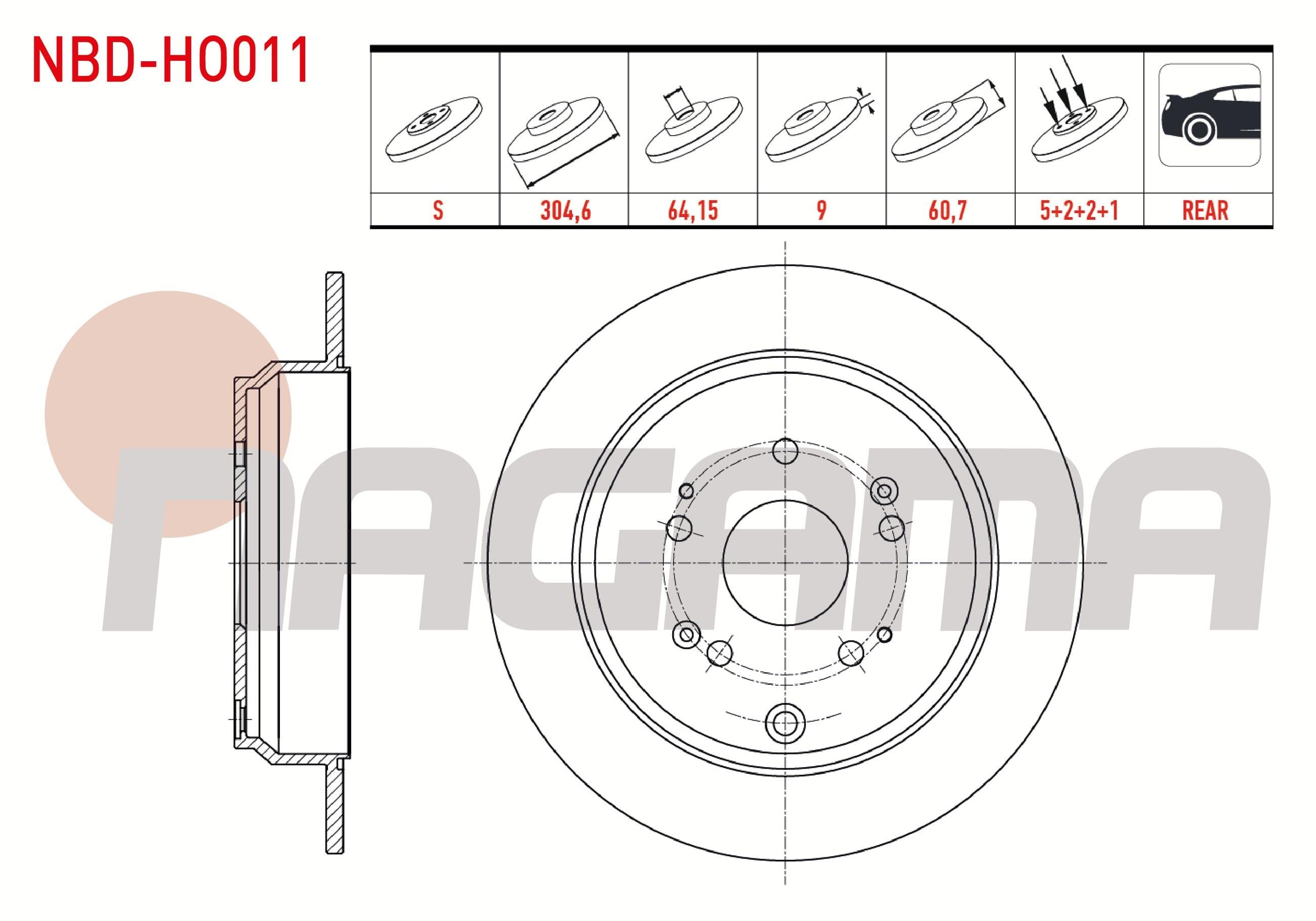 FREN DISKI ARKA DUZ 5 BJN 304,6X9X64,15X60,7 HONDA CR-V IV 1.6i DTEC - 2.0 - 2.2i 2012-2014/ CR-V III 2.2i CTDI - 2.0 I-VTEC 2006-2012/ CR-V II 2.0i 2002-2006