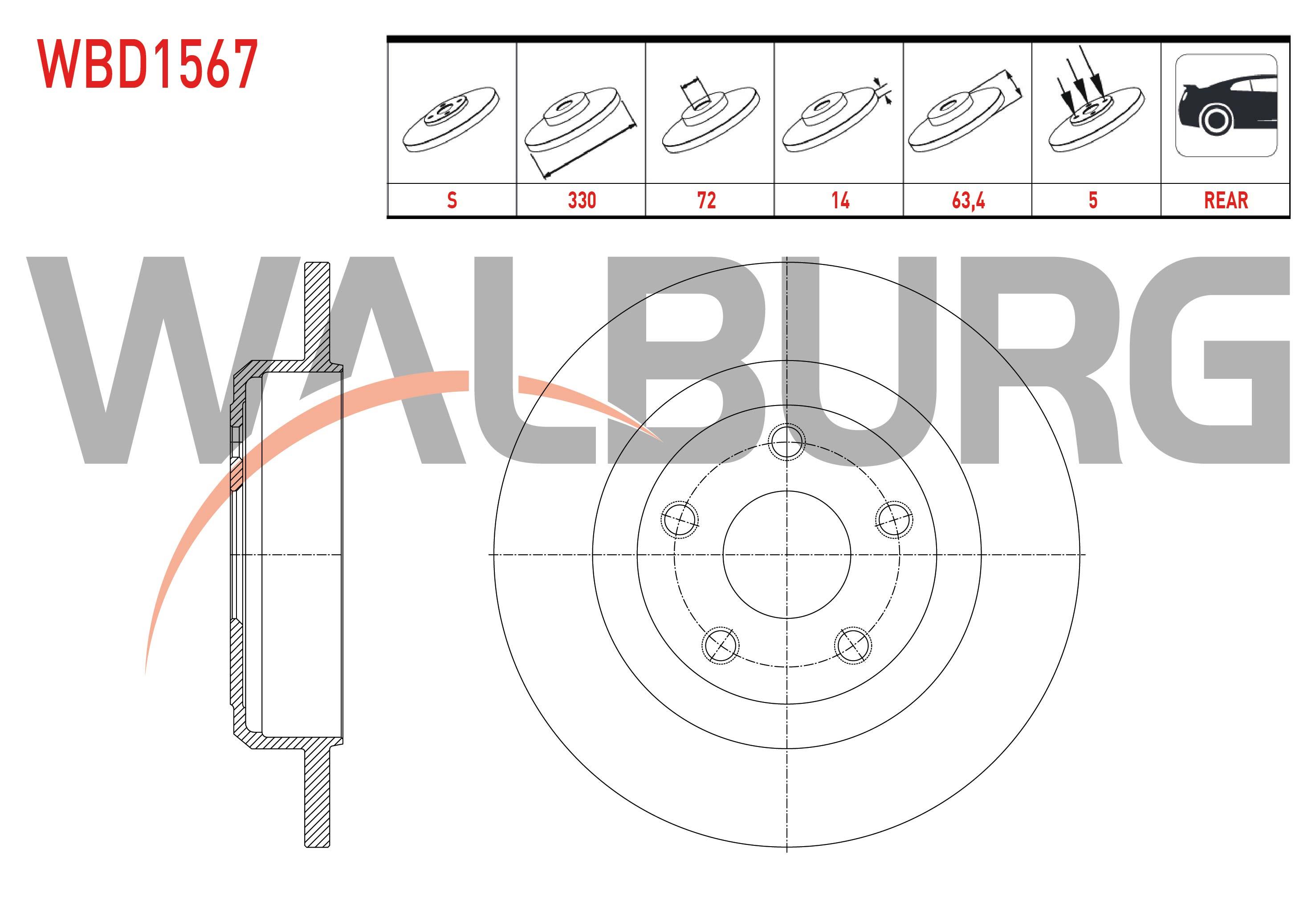 FREN DISKI ARKA DUZ 5 BJN 330X14X72X63,4 JEEP GRAND CHEROKEE IV 3.0 CRD - 3.6 V6 4X4 2010-