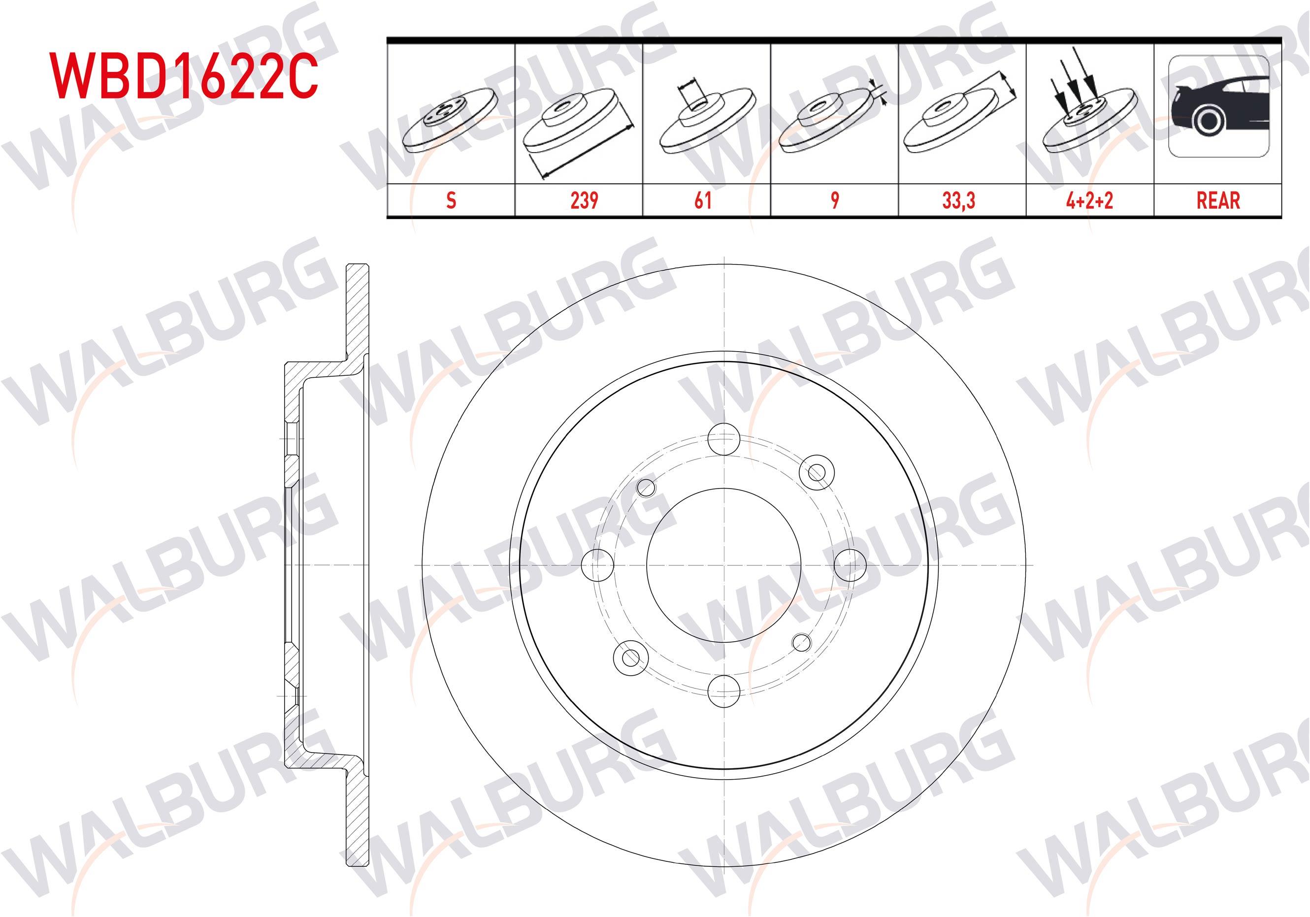 FREN DISKI ARKA DUZ KAPLAMALI 4 BJN 239X9X61X33,3 HONDA JAZZ III (GE_,GG_,GP_,ZA_) 1.2 1.3i 1.4 2008- / JAZZ IV (GK_) 1.3 1.5 2015-/ CITY V 2008-