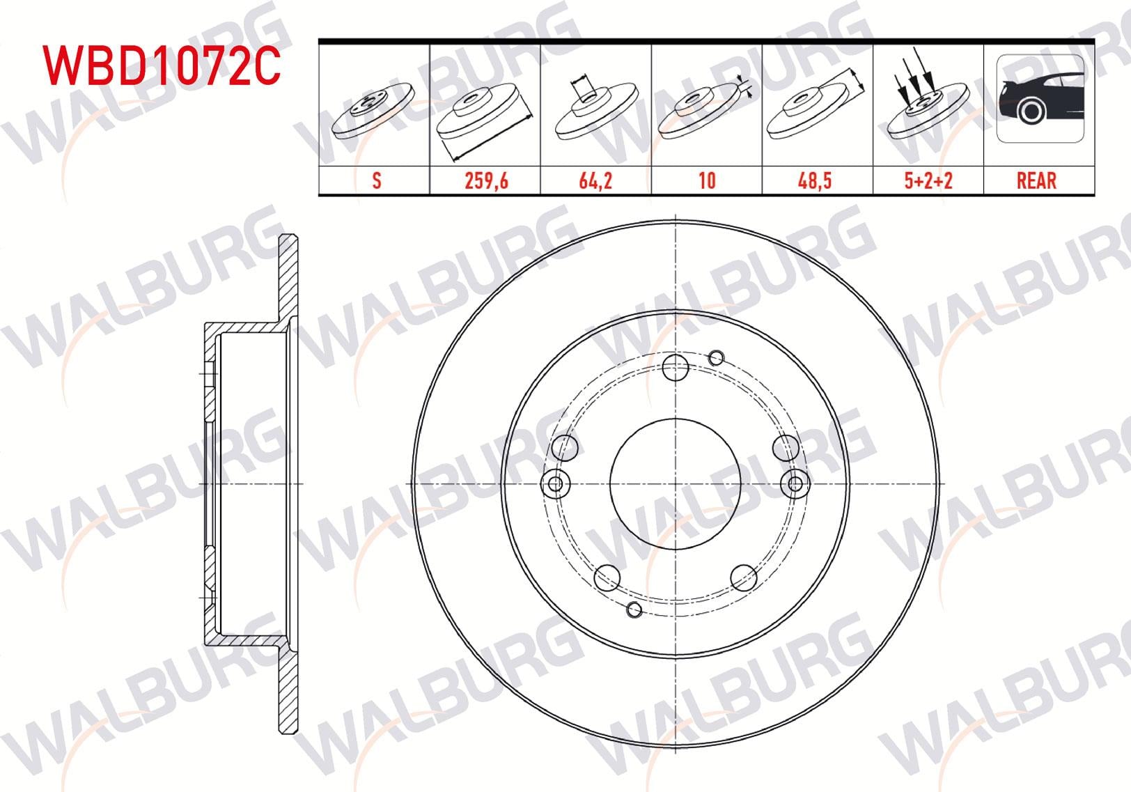 FREN DISKI ARKA DUZ KAPLAMALI 5 BJN 259,6X10X64,2X48,5 HONDA CIVIC VII 2.0 I-VTEC 2000-2006 / CIVIC VII 2.0 TYPE-R 2000-2006