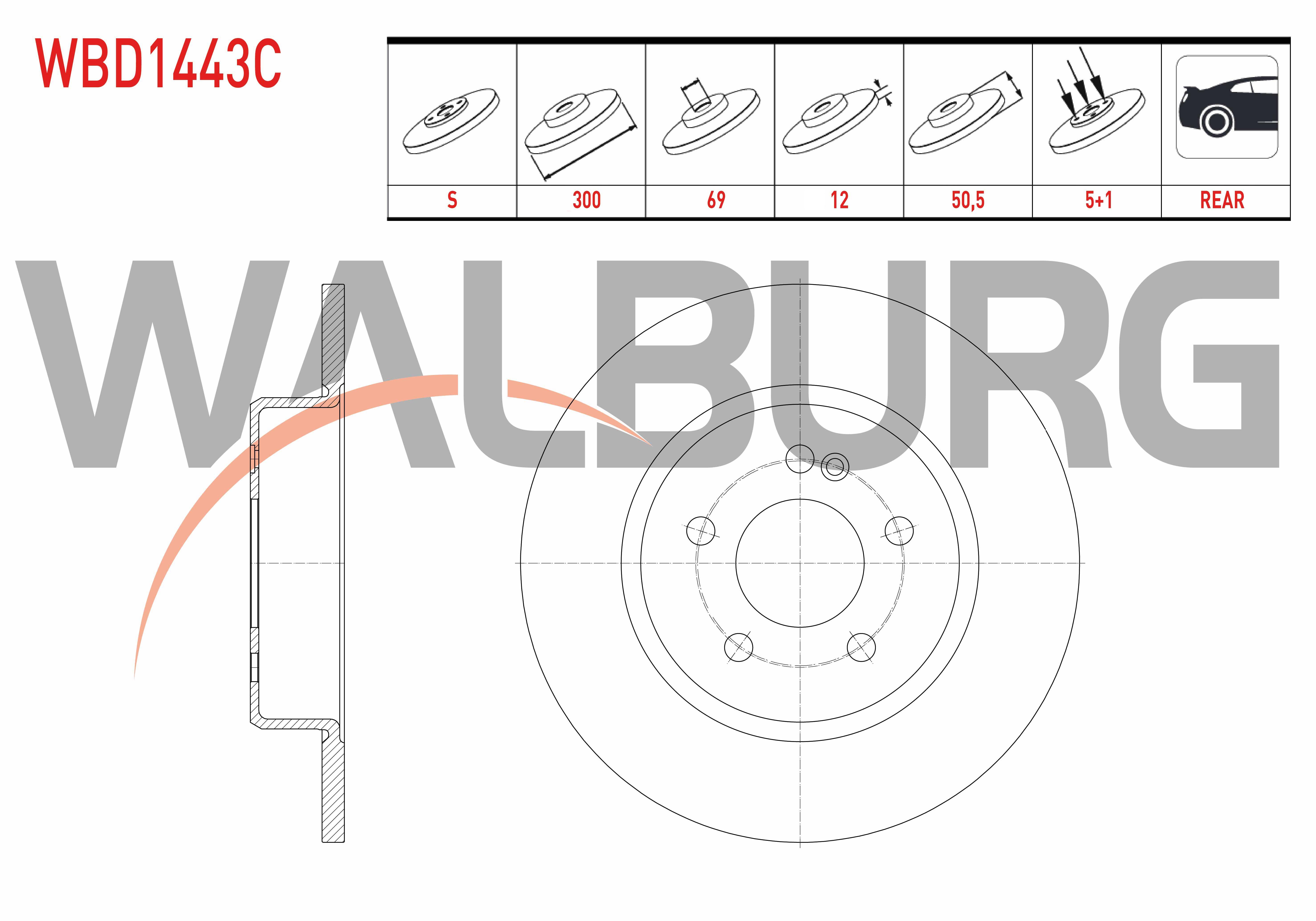 FREN DISKI ARKA DUZ KAPLAMALI 5 BJN 300X12X69X50,5 MERCEDES C SERISI (W205) 180 - 200 BlueTEC - 200 D 2014-