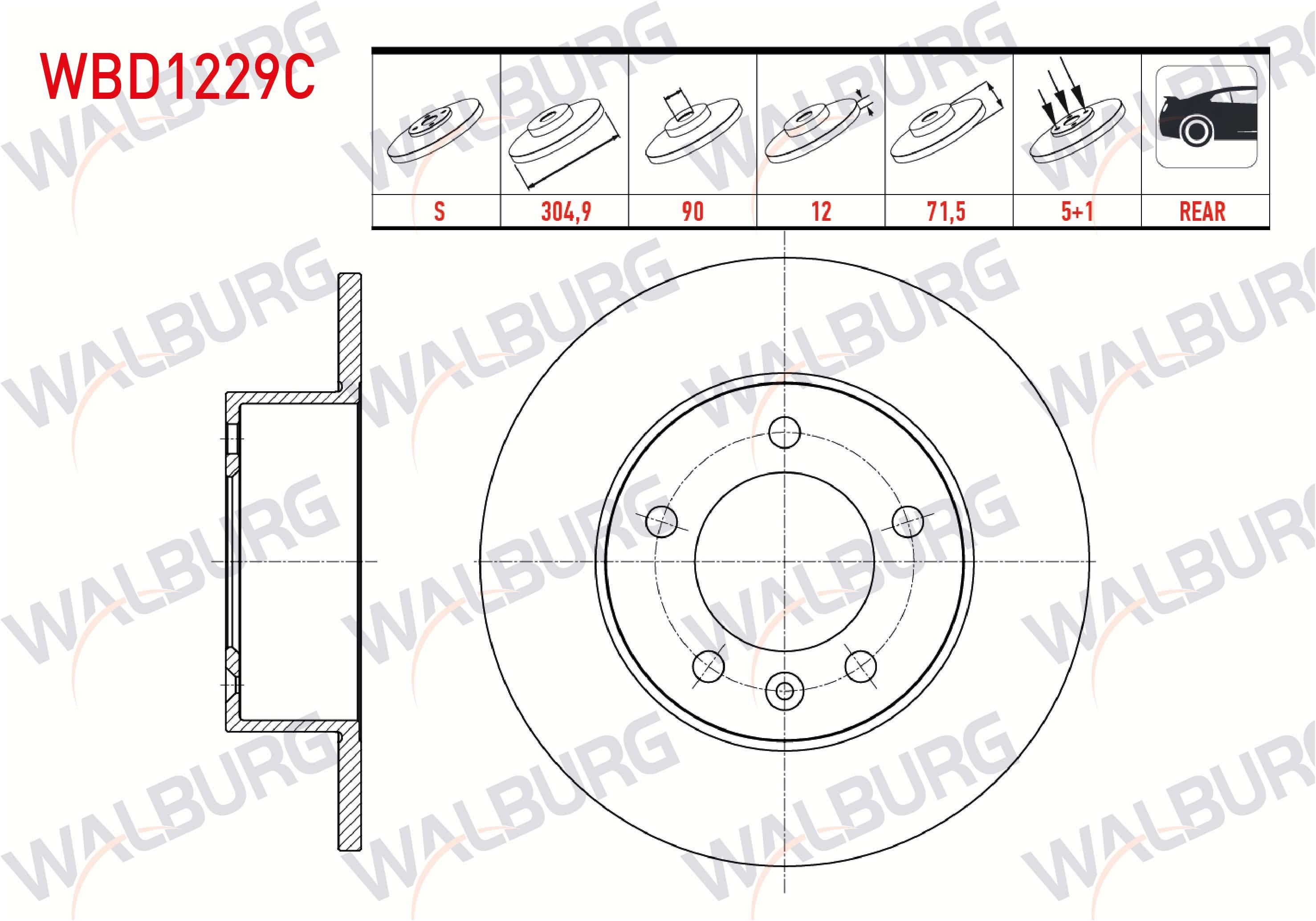 FREN DISKI ARKA DUZ KAPLAMALI 5 BJN 304,9X12X90X71,5 RENAULT MASTER III (FV) 2.3 DCI 2010-