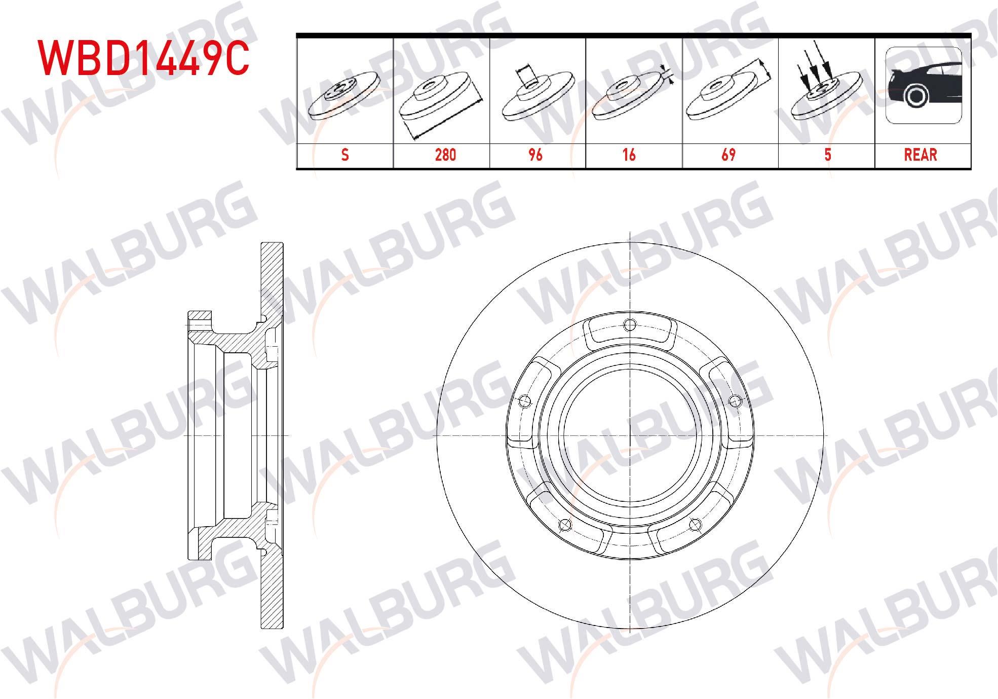 FREN DISKI ARKA DUZ KAPLAMALI 5 BJN ABSLI 280X16X96X69 FORD TRANSIT (V347) - (V348) 2.2 TDCI 2006-2004