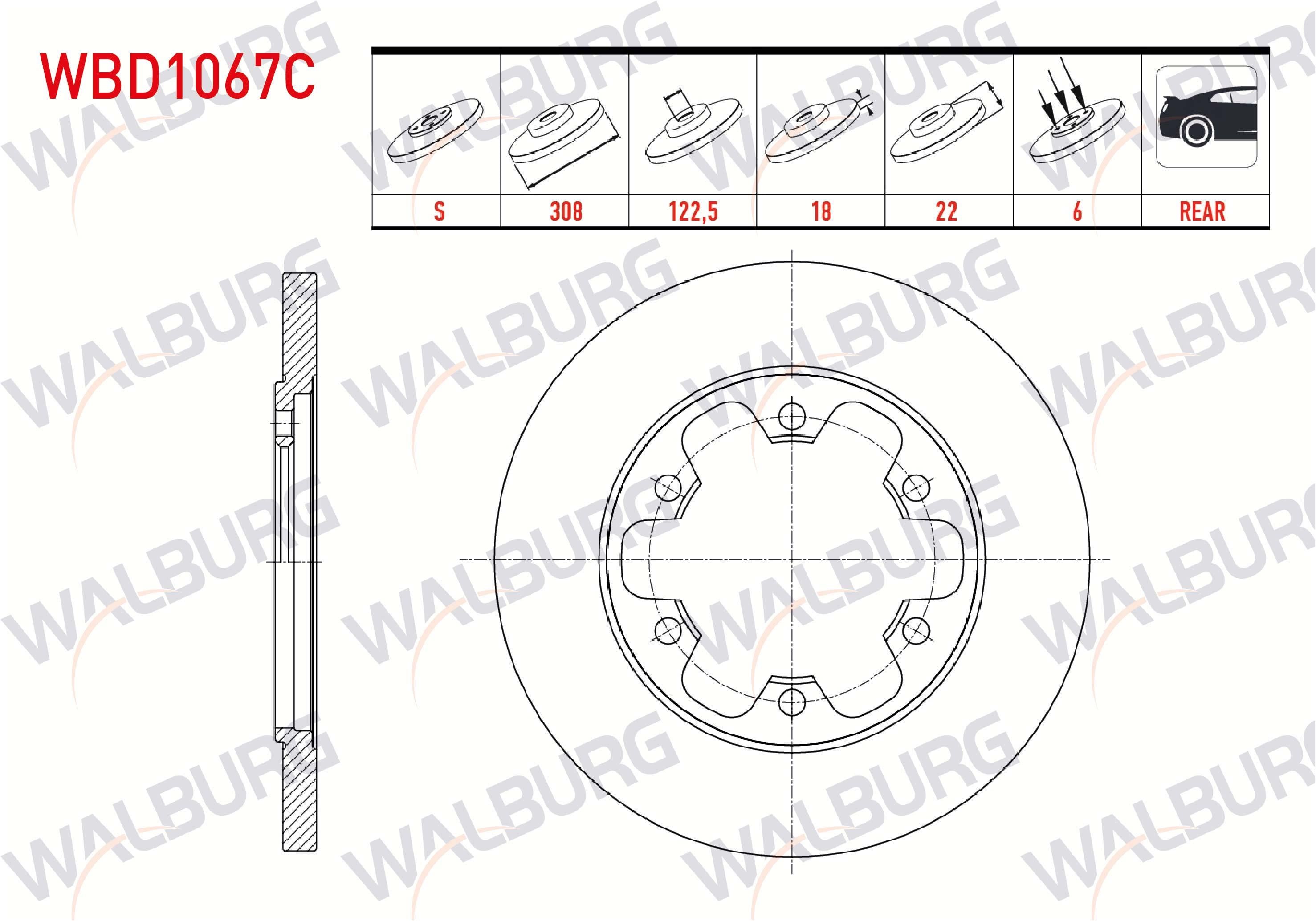 FREN DISKI ARKA DUZ KAPLAMALI 6 BJN 308X18X122,5X22 FORD TRANSIT (V363) 2.2 TDCI CIFT TEKER 2014-