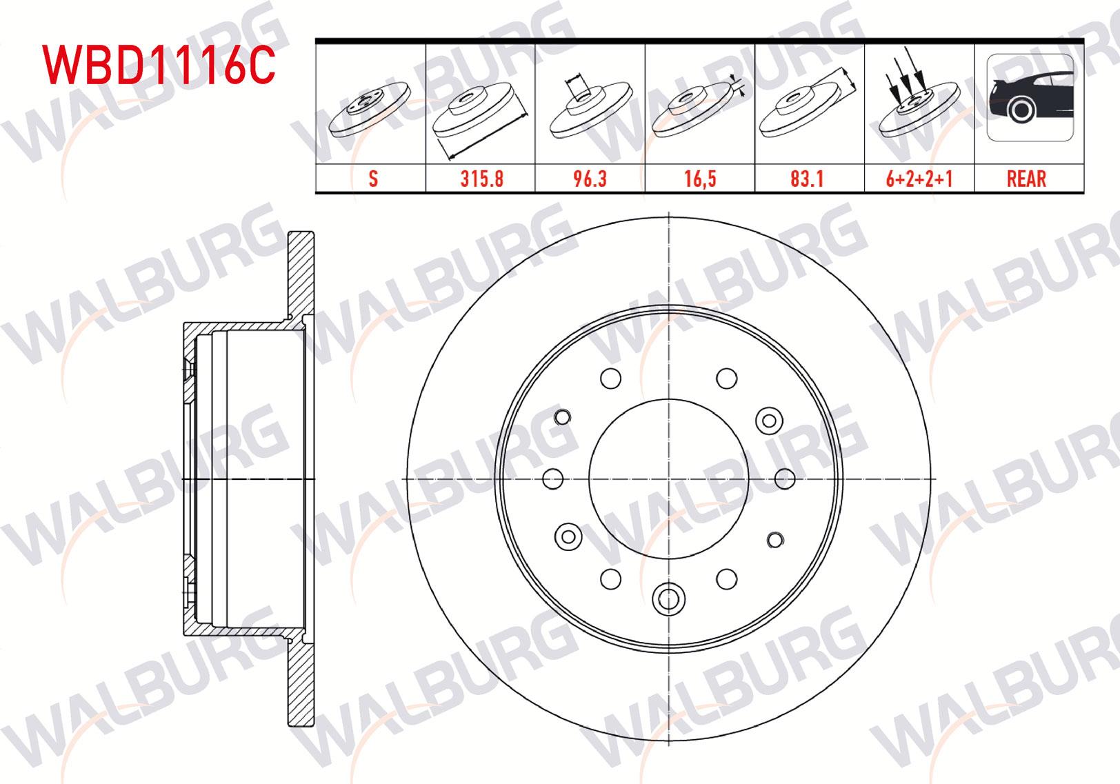 FREN DISKI ARKA DUZ KAPLAMALI 6 BJN 315,8X16,5X96,3X83,1 HYUNDAI H350 2.5 CRDI 2015-