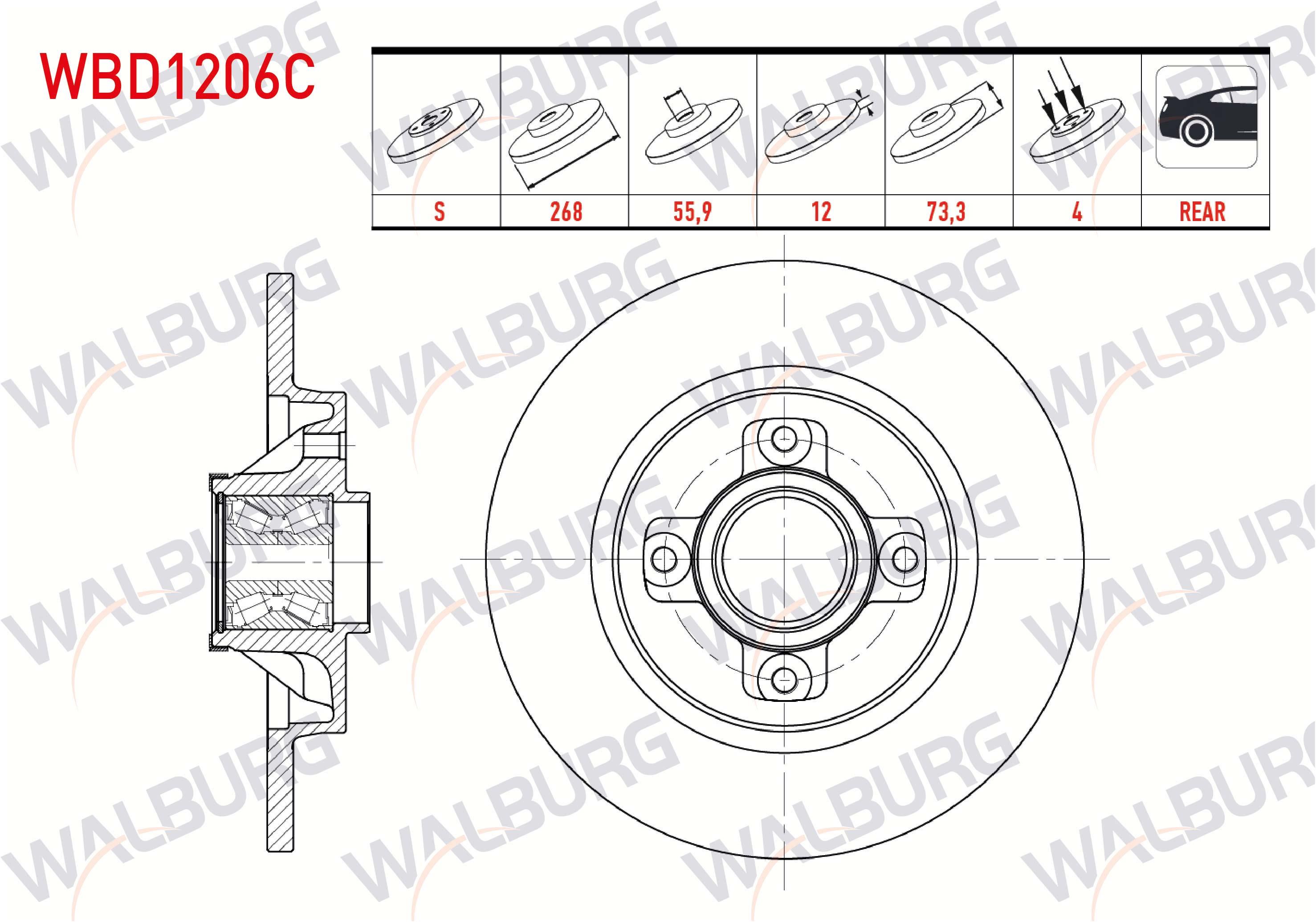 FREN DISKI ARKA DUZ KAPLAMALI CITROEN DS4 1.6 E-HDI MANYETIK ABS HALKALI PORYALI RULMANLI 4 BIJON 267,8X12X61,92x73,2 2011-