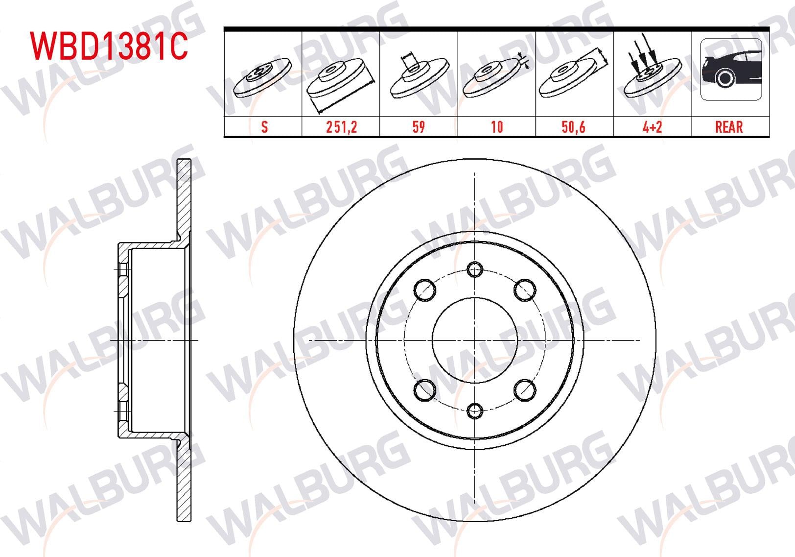 FREN DISKI ARKA DUZ KAPLAMALI FIAT STILO (192) 1.9 JTD 4 BIJON 251,20X10X59X50,60 2001-2010