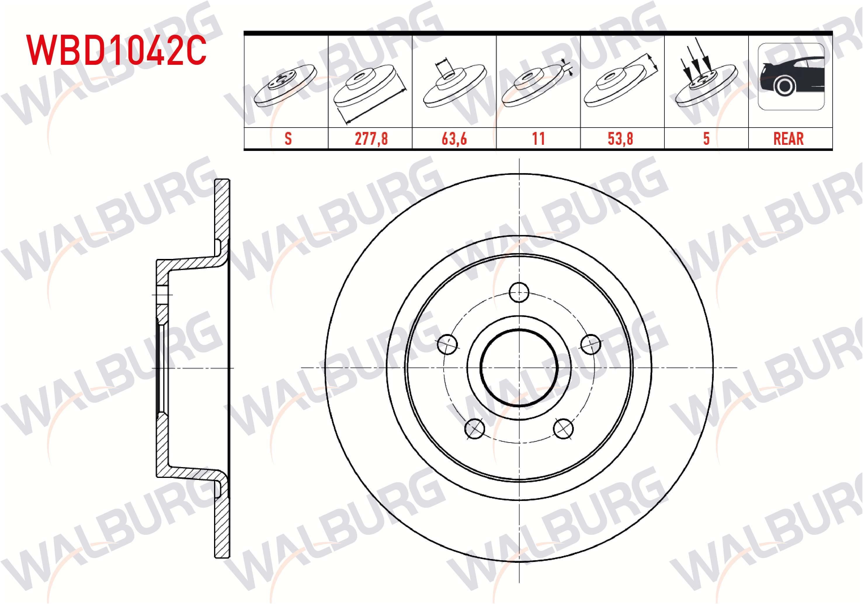 FREN DISKI ARKA DUZ KAPLAMALI FORD TOURNEO CONNECT 1.8 TDCI 5 BIJON 277,8X11X63,7X53,8 2002-2013