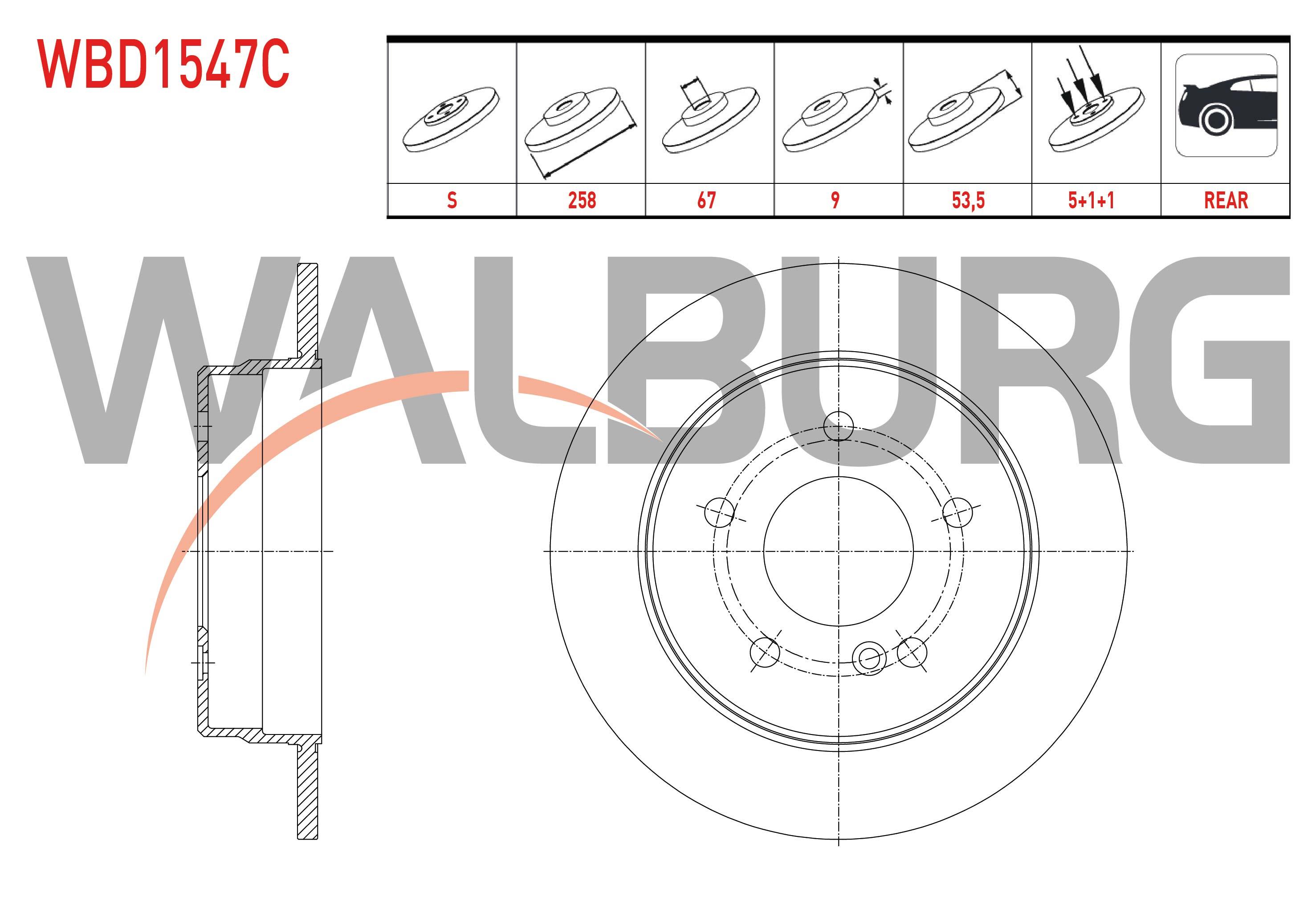 FREN DISKI ARKA DUZ KAPLAMALI MERCEDES 190 (W201) 2.0 5 BIJON 258X9X67X53,5 1982-1993