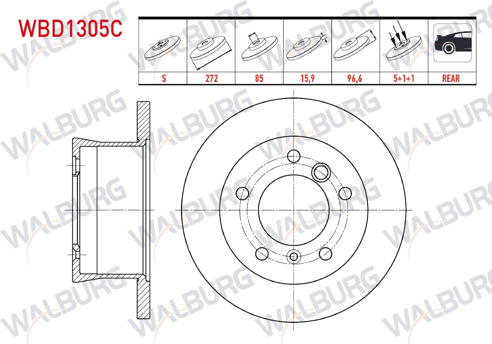 FREN DISKI ARKA DUZ KAPLAMALI MERCEDES SPRINTER 2T (901,902) 213 CDI 5 BIJON 271,2X15,9X85X96,6 1995-2006