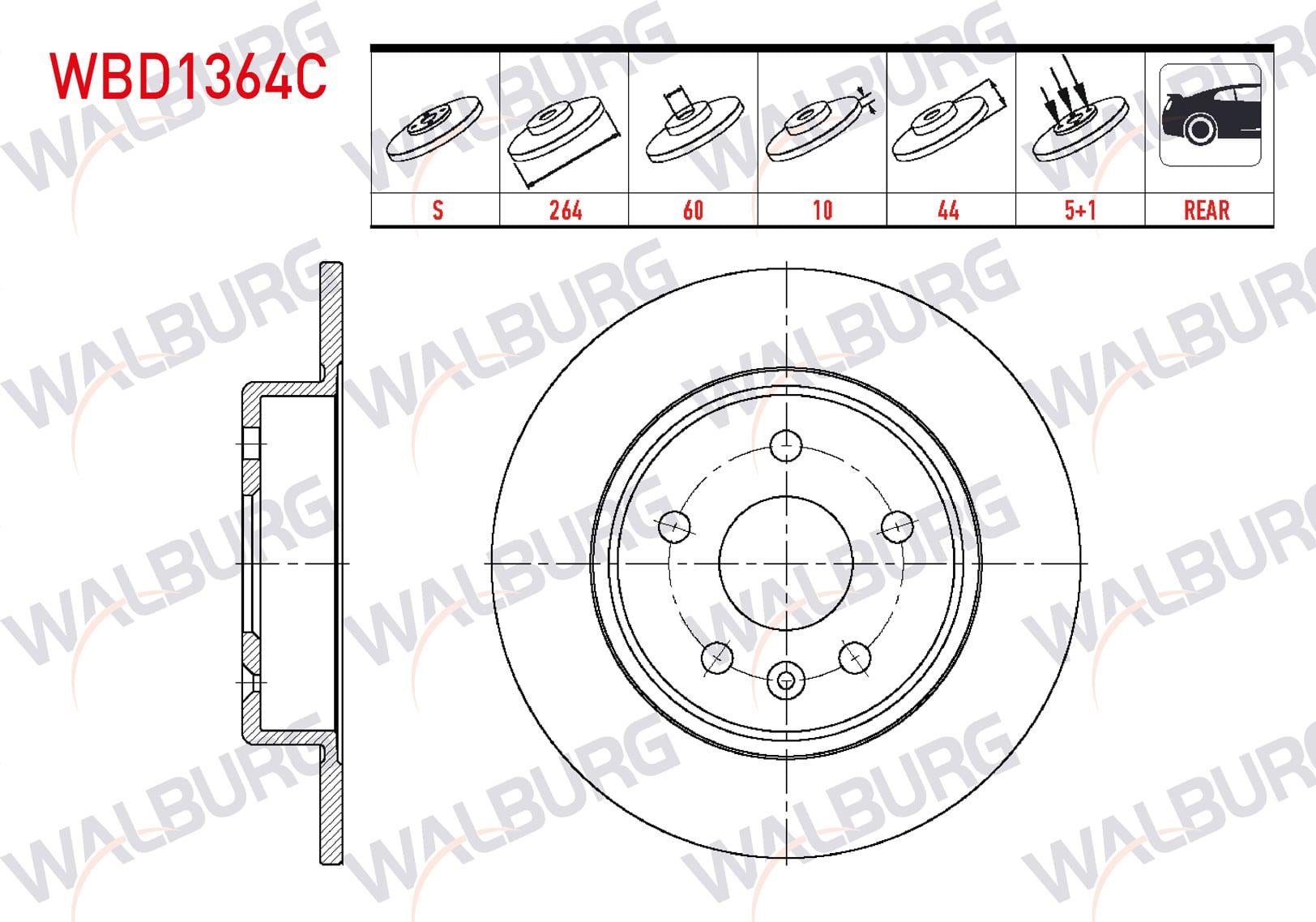 FREN DISKI ARKA DUZ KAPLAMALI OPEL ASTRA K 1.4i TURBO 5 BIJON 15 JANT 264X10X60X44 2015-