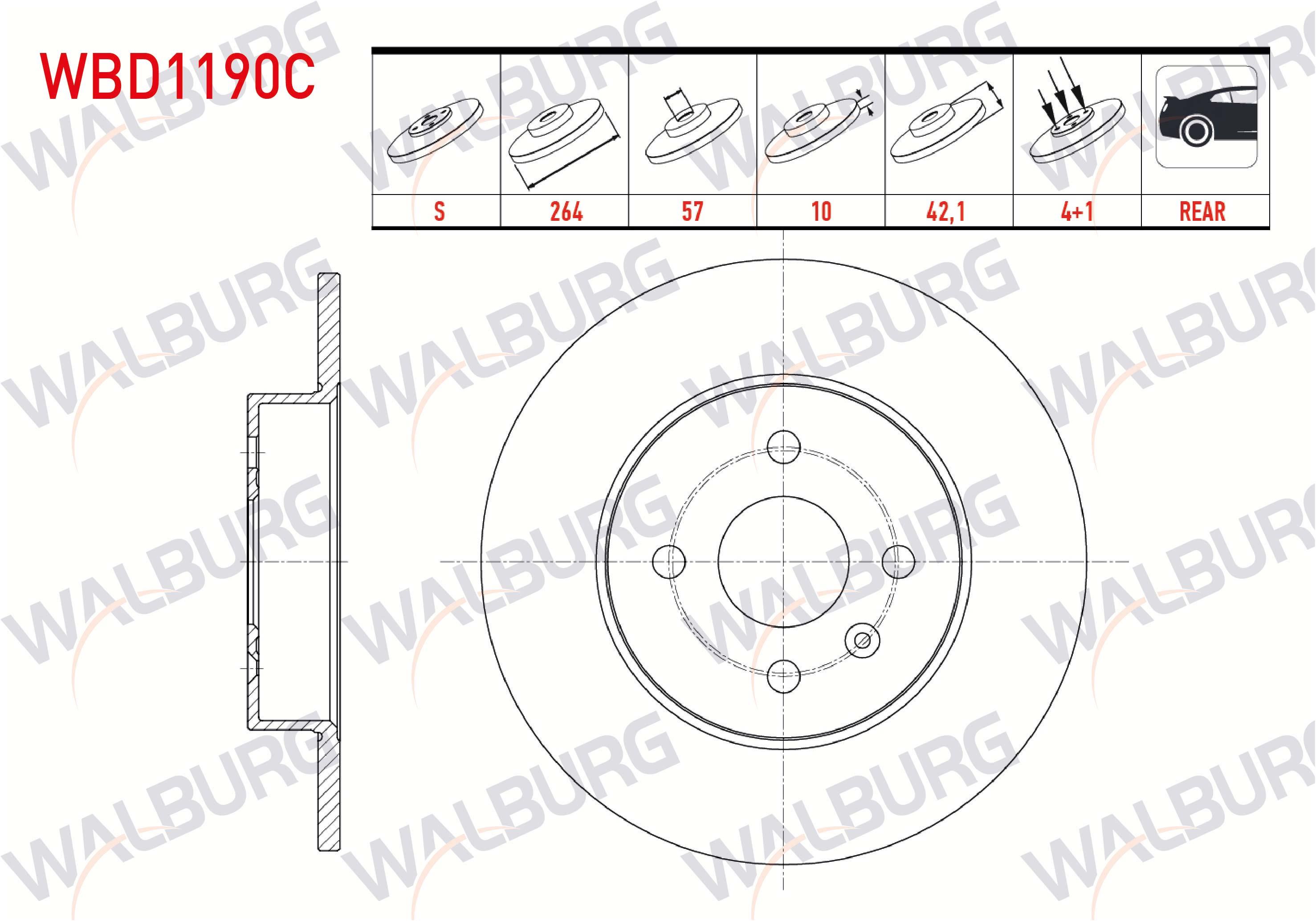 FREN DISKI ARKA DUZ KAPLAMALI OPEL COMBO C 1.7 CDTI 4 BIJON 264X10X57X42,1 2001-2006