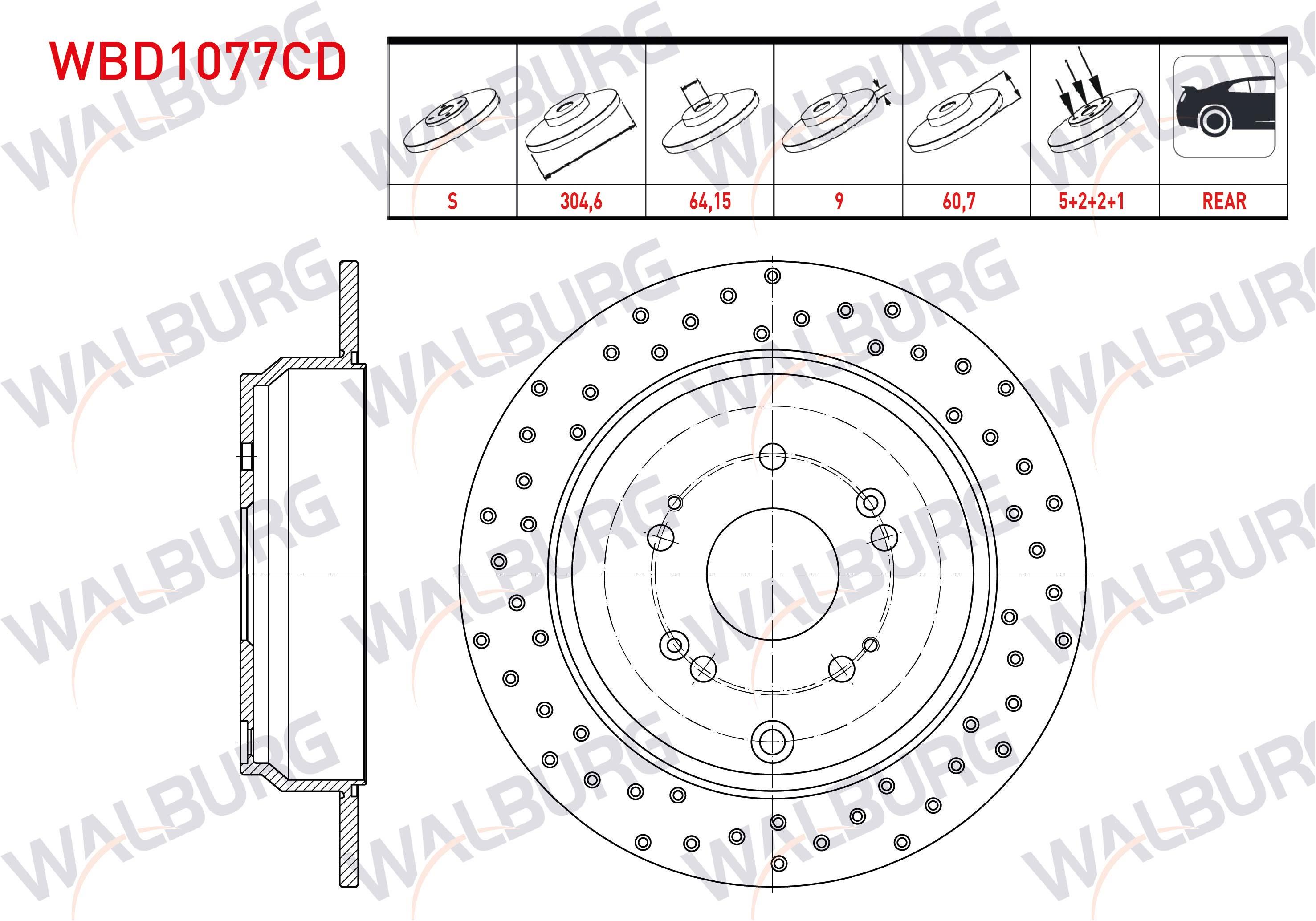 FREN DISKI ARKA DUZ KAPLAMALI PERFORMANS DELIKLI 5 BJN 304,6X9X64,15X60,7 HONDA CR-V IV 1.6i DTEC - 2.0 - 2.2i 2012-2014/ CR-V III 2.2i CTDI - 2.0 I-VTEC 2006-2012/ CR-V II 2.0i 2002-2006
