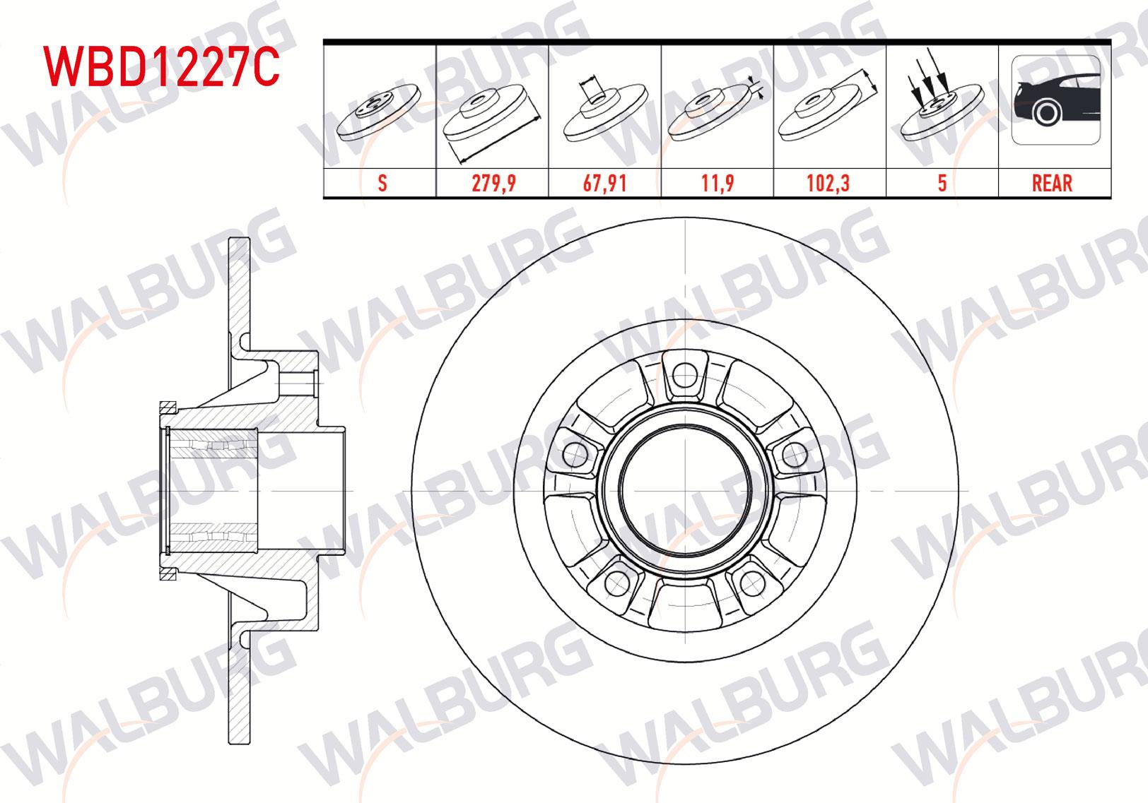 FREN DISKI ARKA DUZ KAPLAMALI RENAULT TRAFIC II (FL) 2.0 DCI ABS HALKALI PORYALI-RULMANLI 5 BIJON 280X12X67,92X102,2 2001-2014