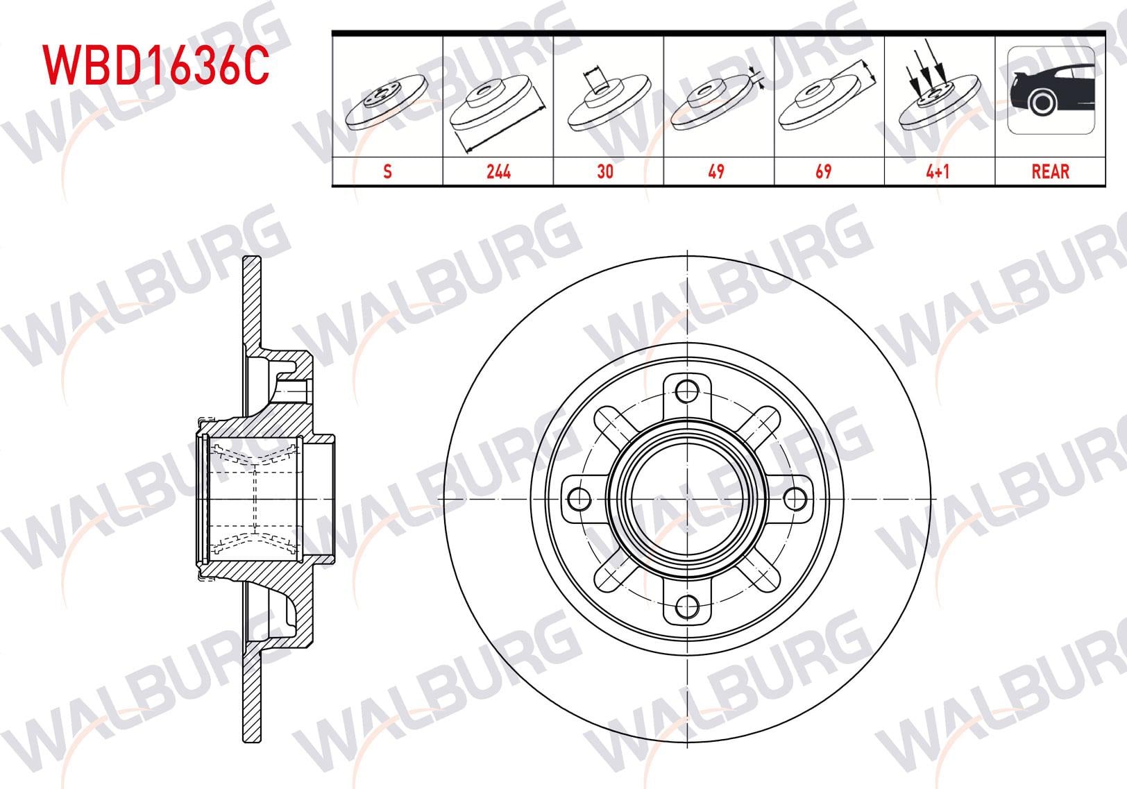 FREN DISKI ARKA DUZ KAPLAMALI RULMANLI PORYALI 4 BJN MANYETIK ABS OKUYUCULU 244X9X30X69 CITROEN C3 AIRCROSS II 17-/ C3 17-/ C4 CACTUS 14-/ OPEL CROSSLAND 17-/ PEUGEOT 208 18-/ 2008 18-