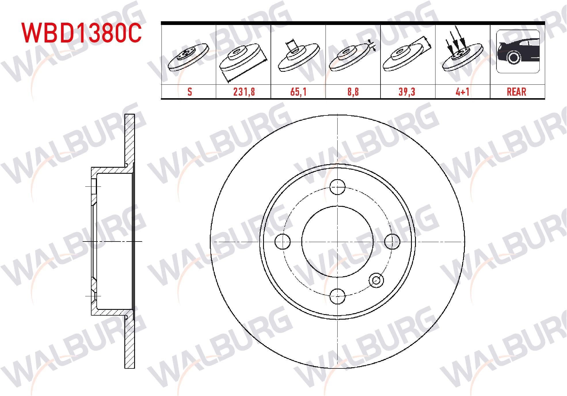 FREN DISKI ARKA DUZ KAPLAMALI SEAT CORDOBA (6K2) 1.6 4 BIJON 231,80X8,80X65,10X39,30 1999-2002