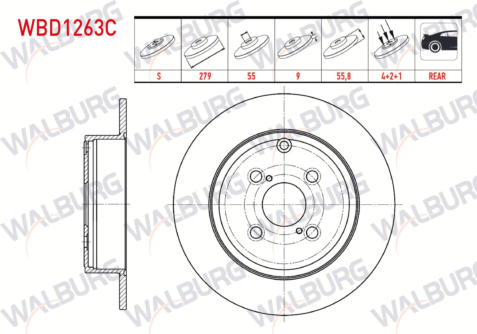 FREN DISKI ARKA DUZ KAPLAMALI TOYOTA COROLLA (_E12_) 2.0 D 4 BIJON 279X9X55X55,8 2002-2007