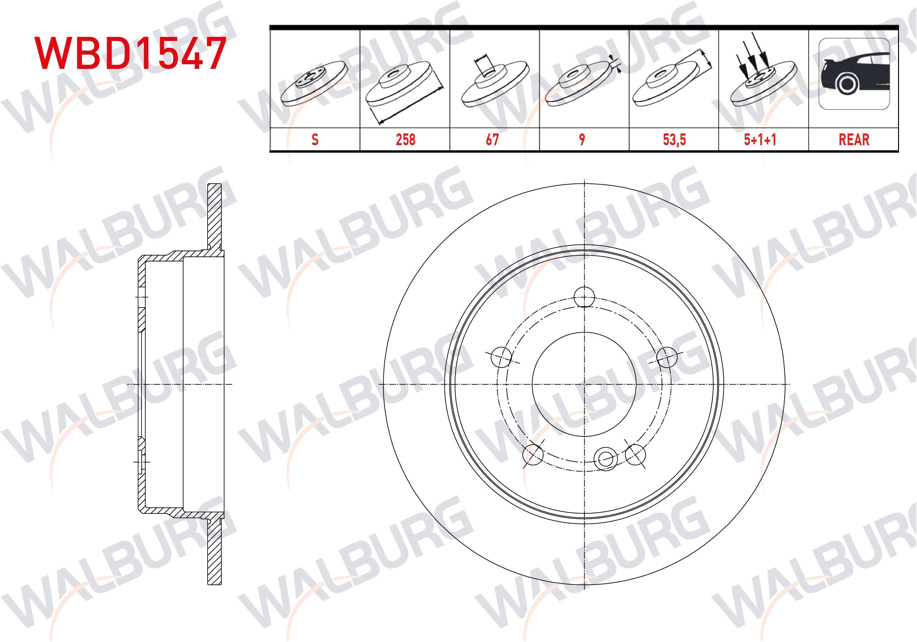 FREN DISKI ARKA DUZ MERCEDES 190 (W201) 2.0 5 BIJON 258X9X67X53,5 1982-1993
