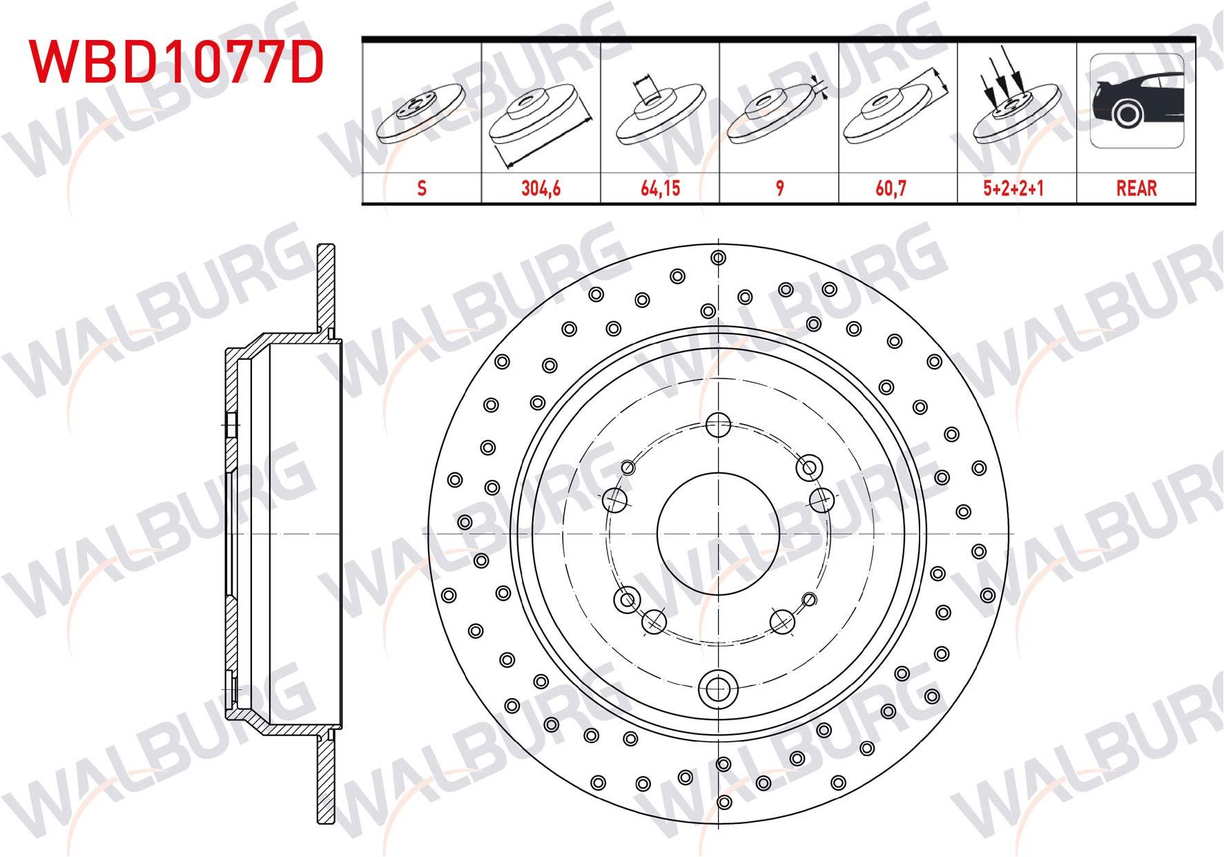 FREN DISKI ARKA DUZ PERFORMANS DELIKLI 5 BJN 304,6X9X64,15X60,7 HONDA CR-V IV 1.6i DTEC - 2.0 - 2.2i 2012-2014/ CR-V III 2.2i CTDI - 2.0 I-VTEC 2006-2012/ CR-V II 2.0i 2002-2006