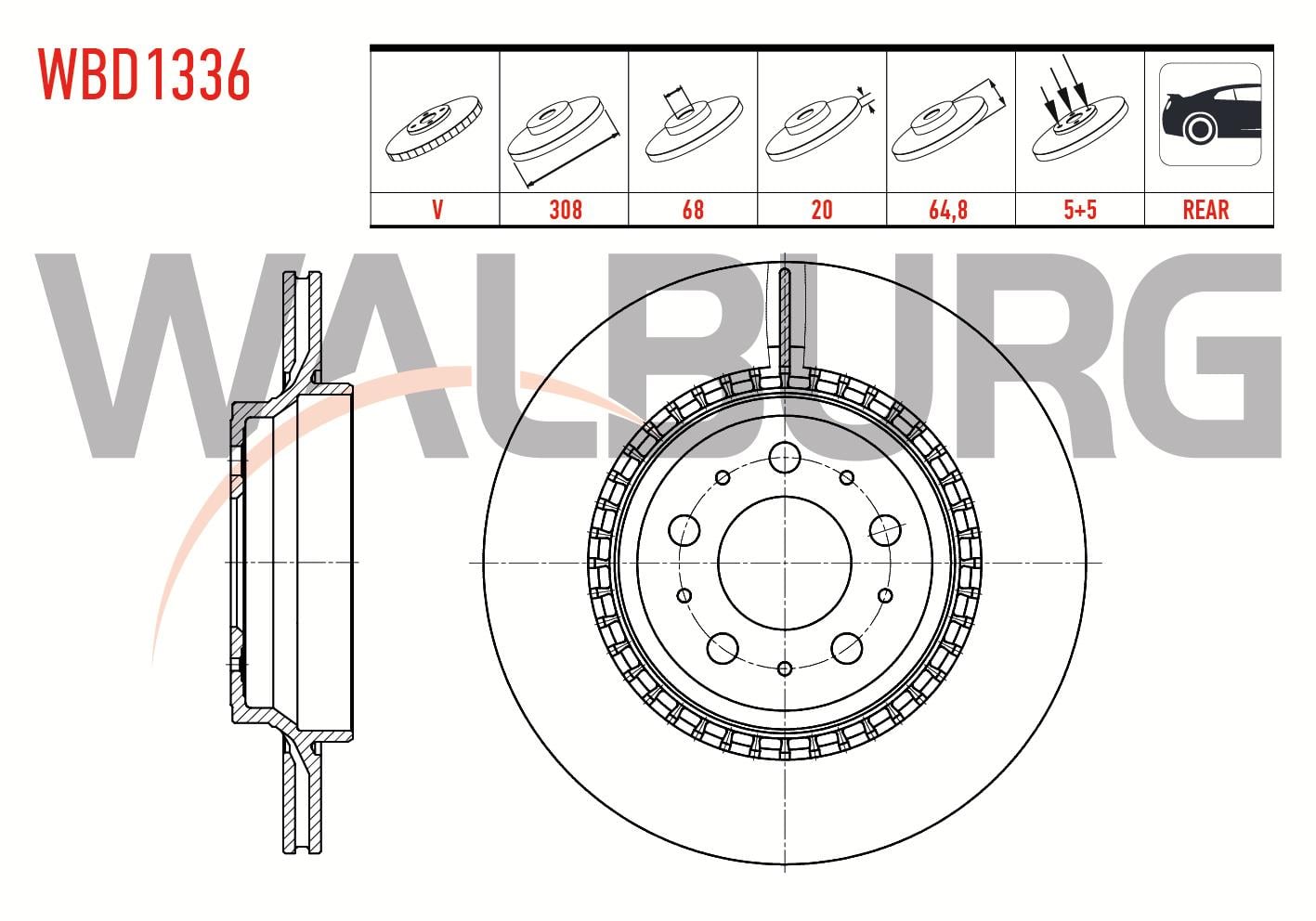 FREN DISKI ARKA HAVALI 5 BJN 308X20X68X64,8 VOLVO XC90 I 3.2i 2002-2014/ XC90 I 2.5 T 2002-2014/ XC90 I D3 2002-2014/ XC90 I D5 2002-2014/ XC90 I T6 2002-2014