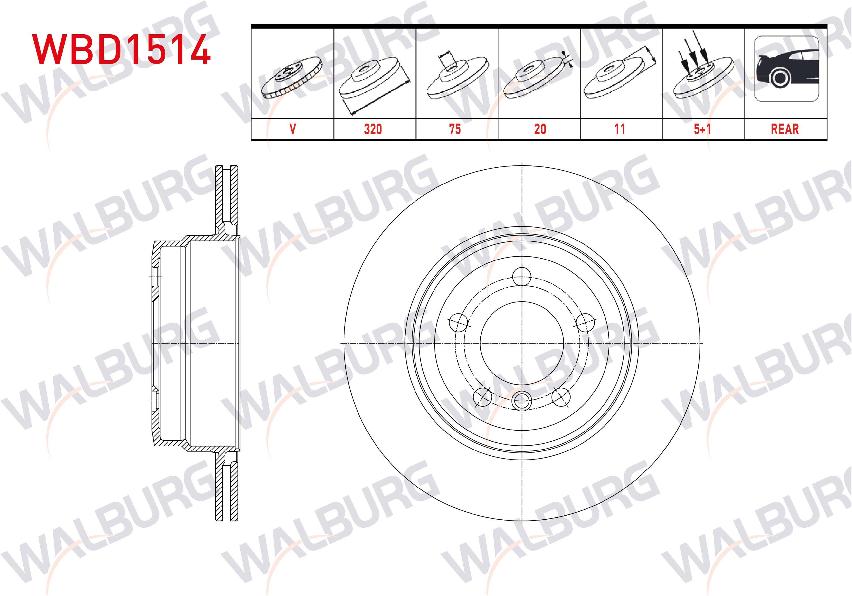 FREN DISKI ARKA HAVALI 5 BJN 320X20X75X78,6 BMW X5 (E70) 3.0 D - 4.0 D 2007-2012/ X6 (E71,E72) 3.0 D - 3.5 D - 4.0 D 2008-