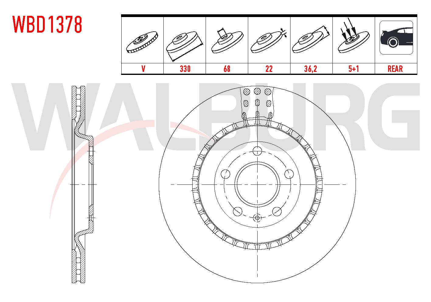 FREN DISKI ARKA HAVALI 5 BJN 330X22X68X36,20 A4 2.0 TDI-1.8TFSI-2.0TFSI 2007-2015/A4 1.4 TFSI-2.0 TDI-2.0 TSI 2015-/A5 1.4 TFSI-2.0 TDI 2017/A6 2.0 TFSI-3.0 TDI 2010-/MACAN 2.0 - 3.0 SD 2014-