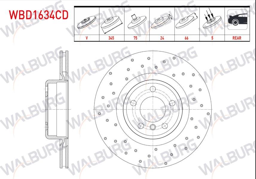 FREN DISKI ARKA HAVALI KAPLAMALI 5 BJN 345X24X75X66 BMW 1 SERISI (F20)(F21) 11-19 / 2 SERISI (F22,F87)(F23) 12-/3 SERISI (F30,F80)12-18/4 SERISI (F32,F82) 2013-2015