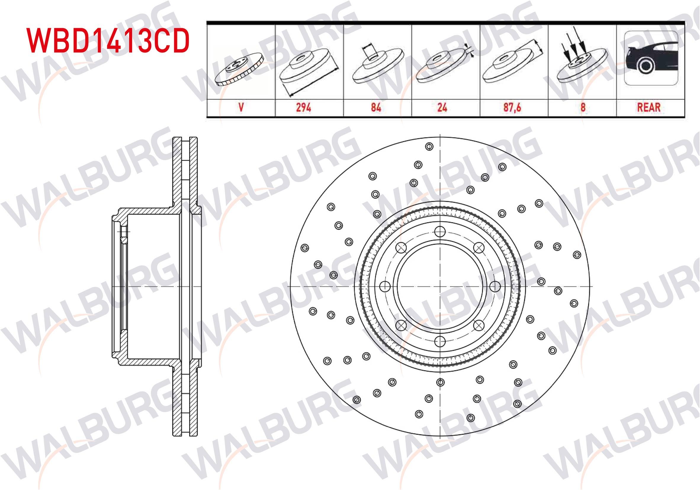 FREN DISKI ARKA HAVALI KAPLAMALI PERFORMANS DELIKLI IVECO DAILY VI (70 C15) 3.0 D 8 BIJON 294X24X84X87,6 2014-