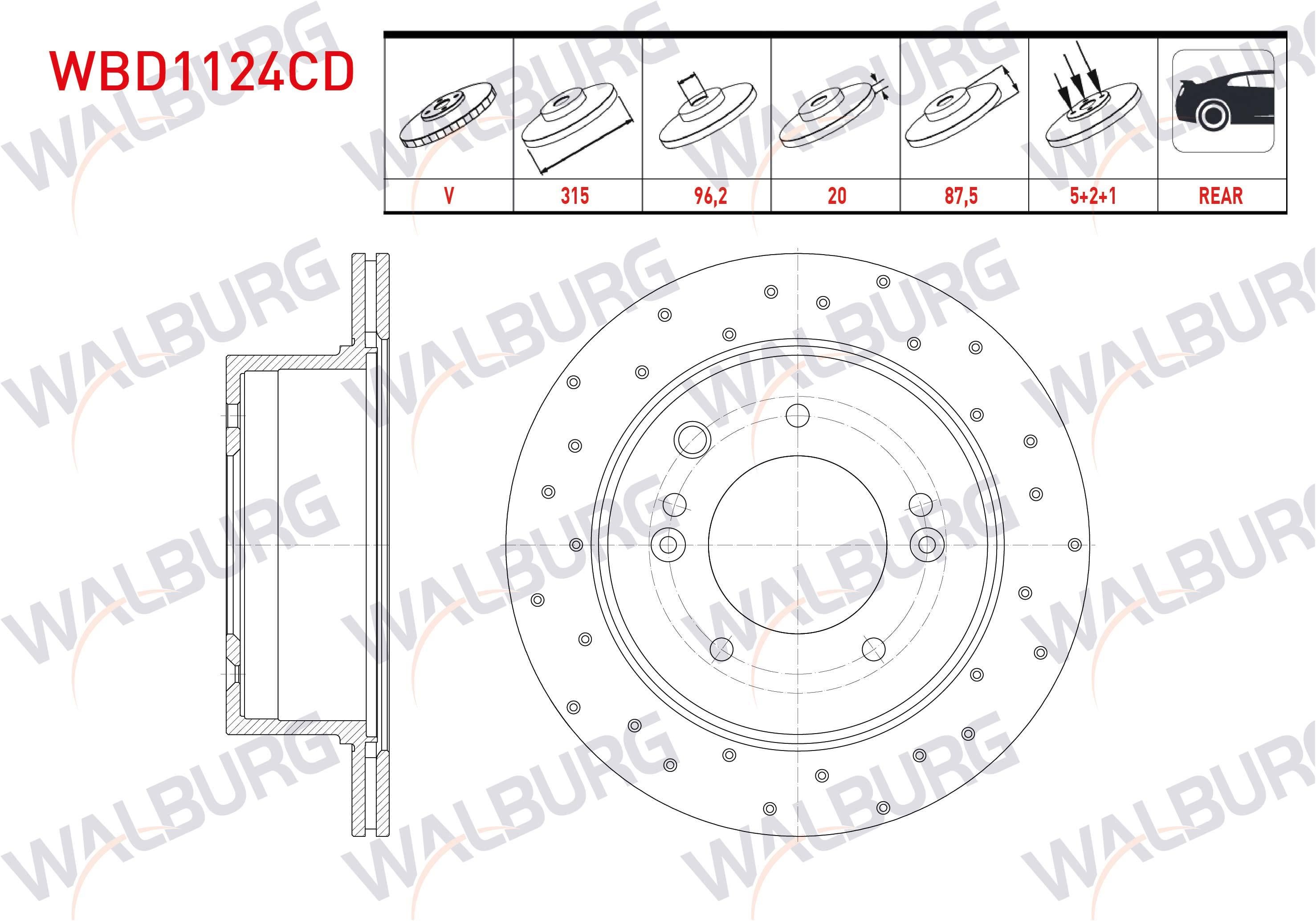 FREN DISKI ARKA HAVALI KAPLAMALI PERFORMANS DELIKLI 5 BJN315X20X96,2X87,5 KIA SORENTO I (JC) 2.5 CRDI 2002-2009