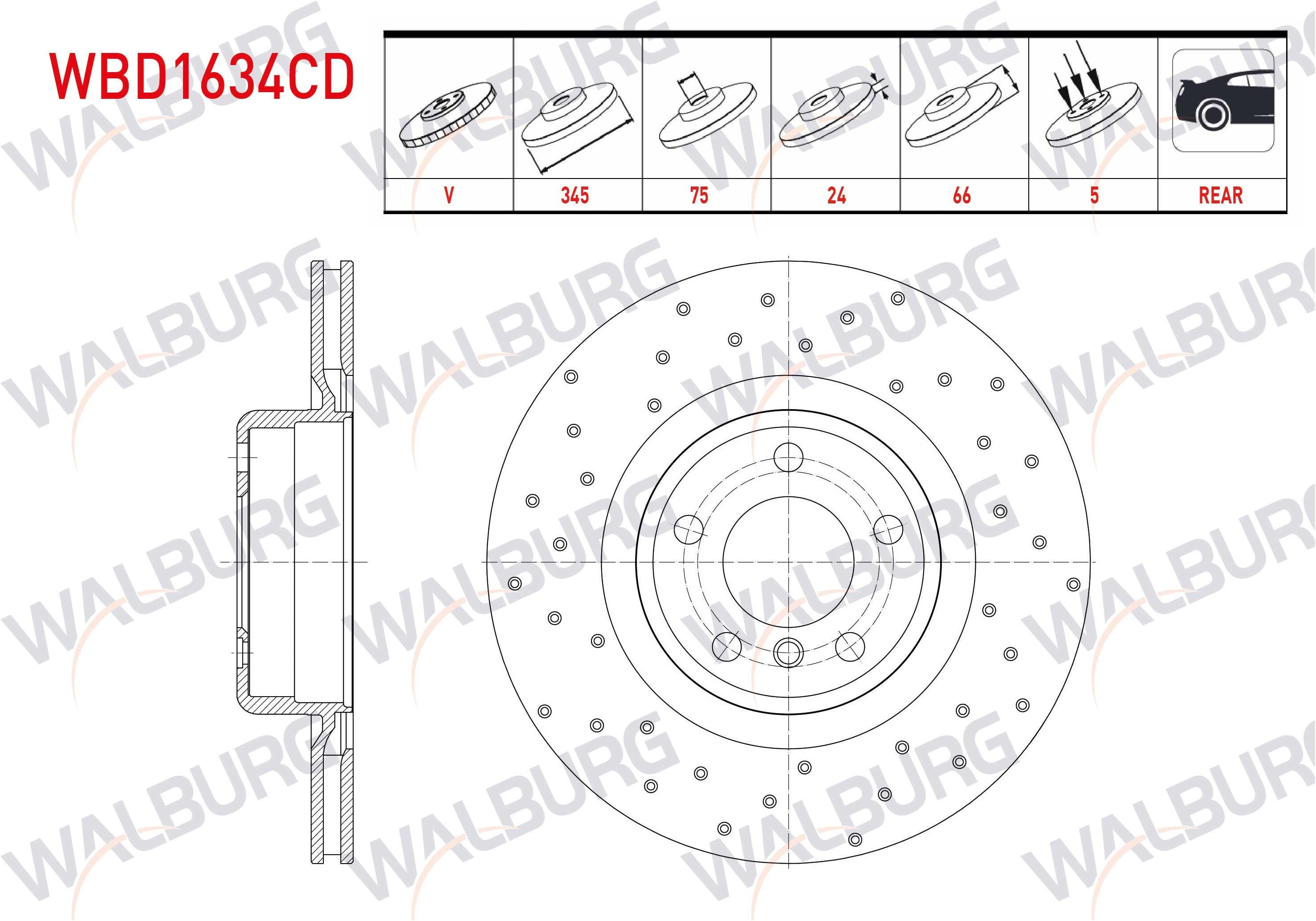 FREN DISKI ARKA HAVALI KAPLAMALI PERFORMANS DELIKLI 5 BJN 345X24X75X66 BMW 1 SERISI (F20)(F21) 11-19 / 2 SERISI (F22,F87)(F23) 12-/3 SERISI (F30,F80)12-18/4 SERISI (F32,F82) 2013-2015